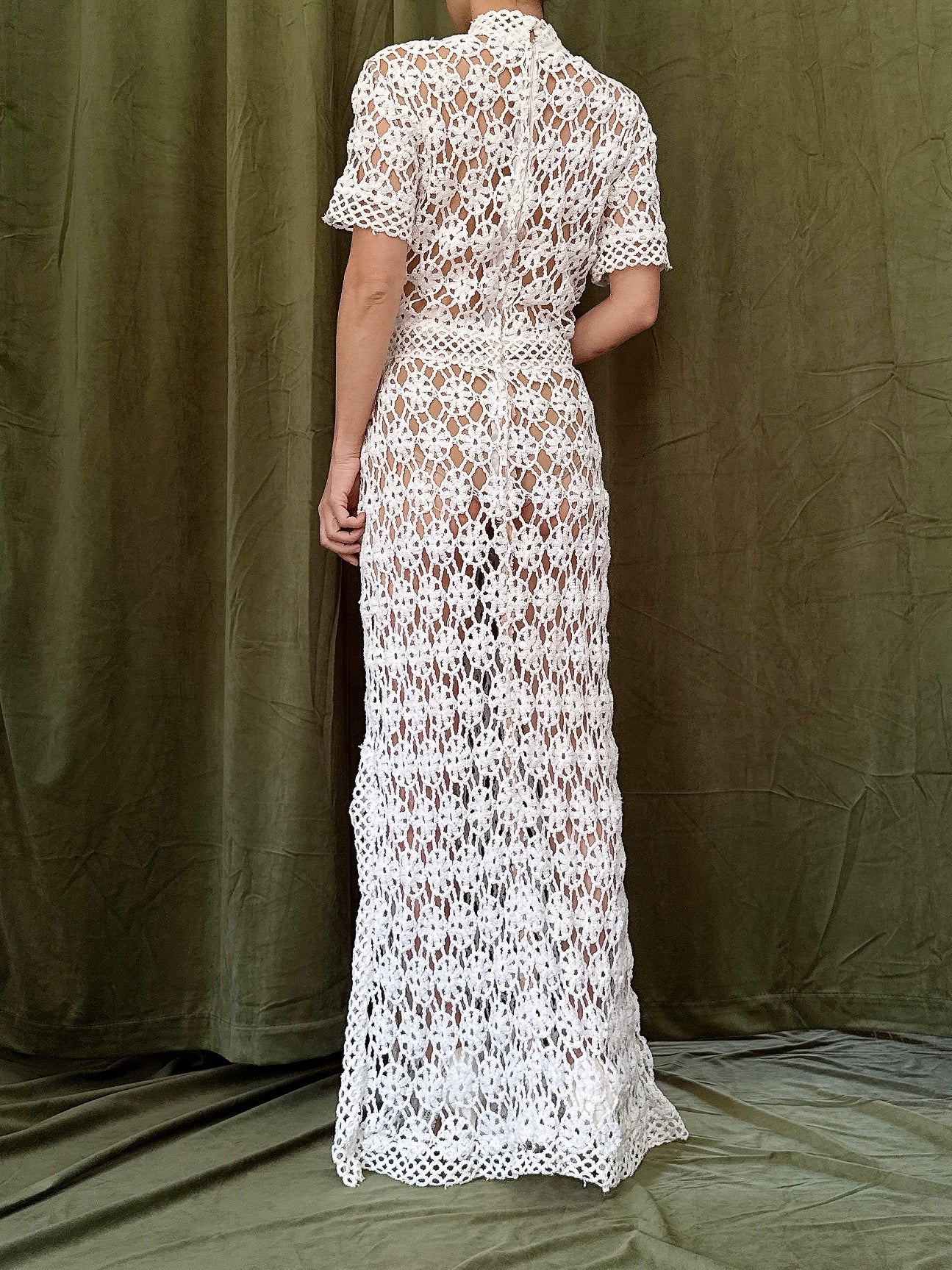 Vintage Sheer Crochet Dress - S