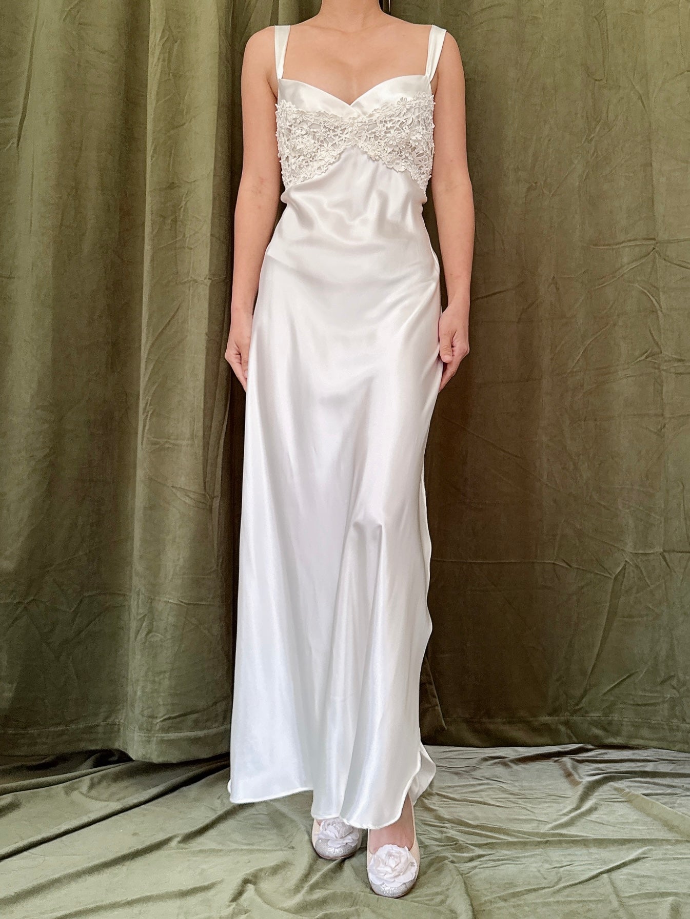 Vintage Lace Bodice Slip Dress - M