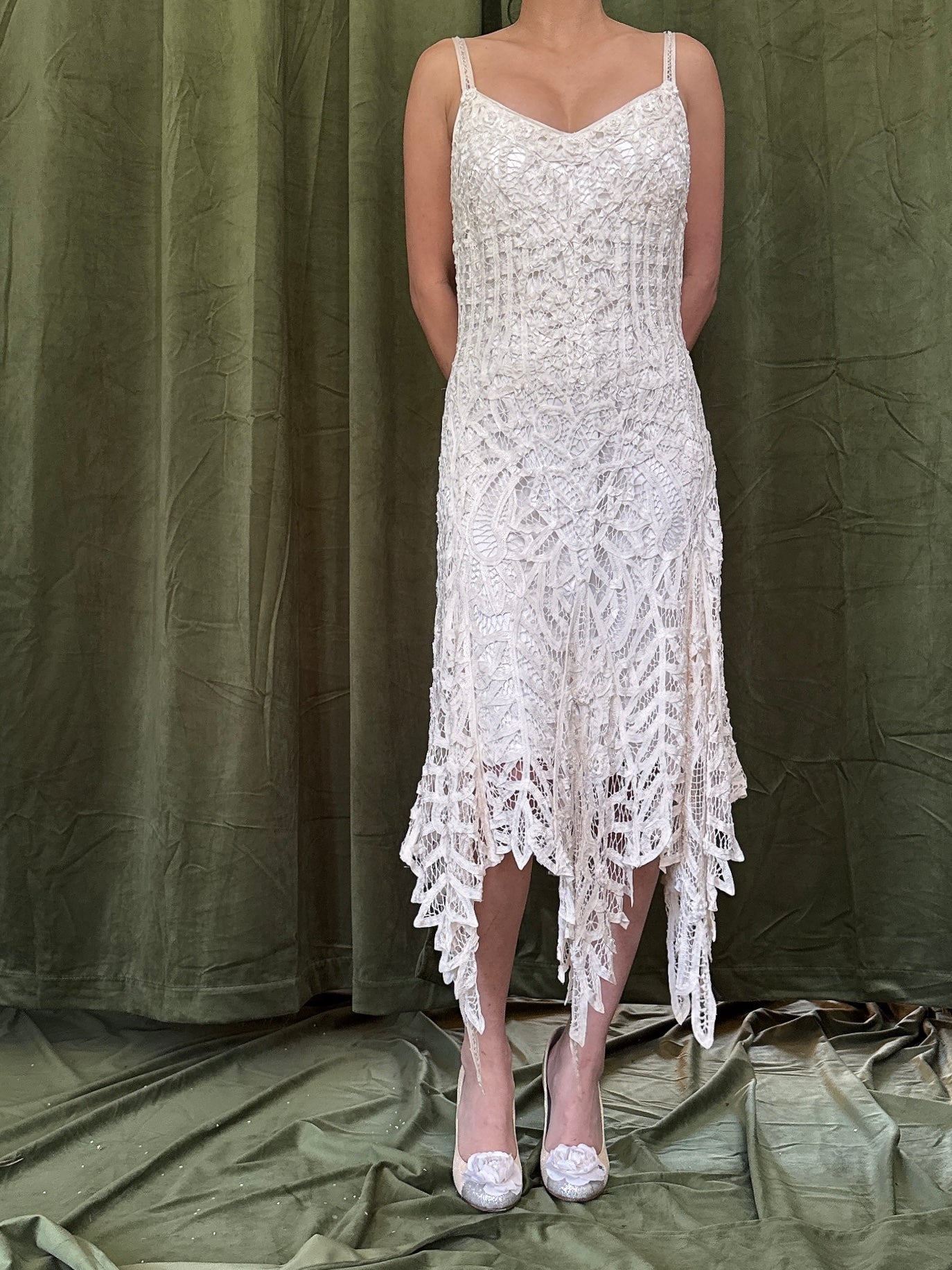 Vintage Crochet Lace Beaded Dress - M