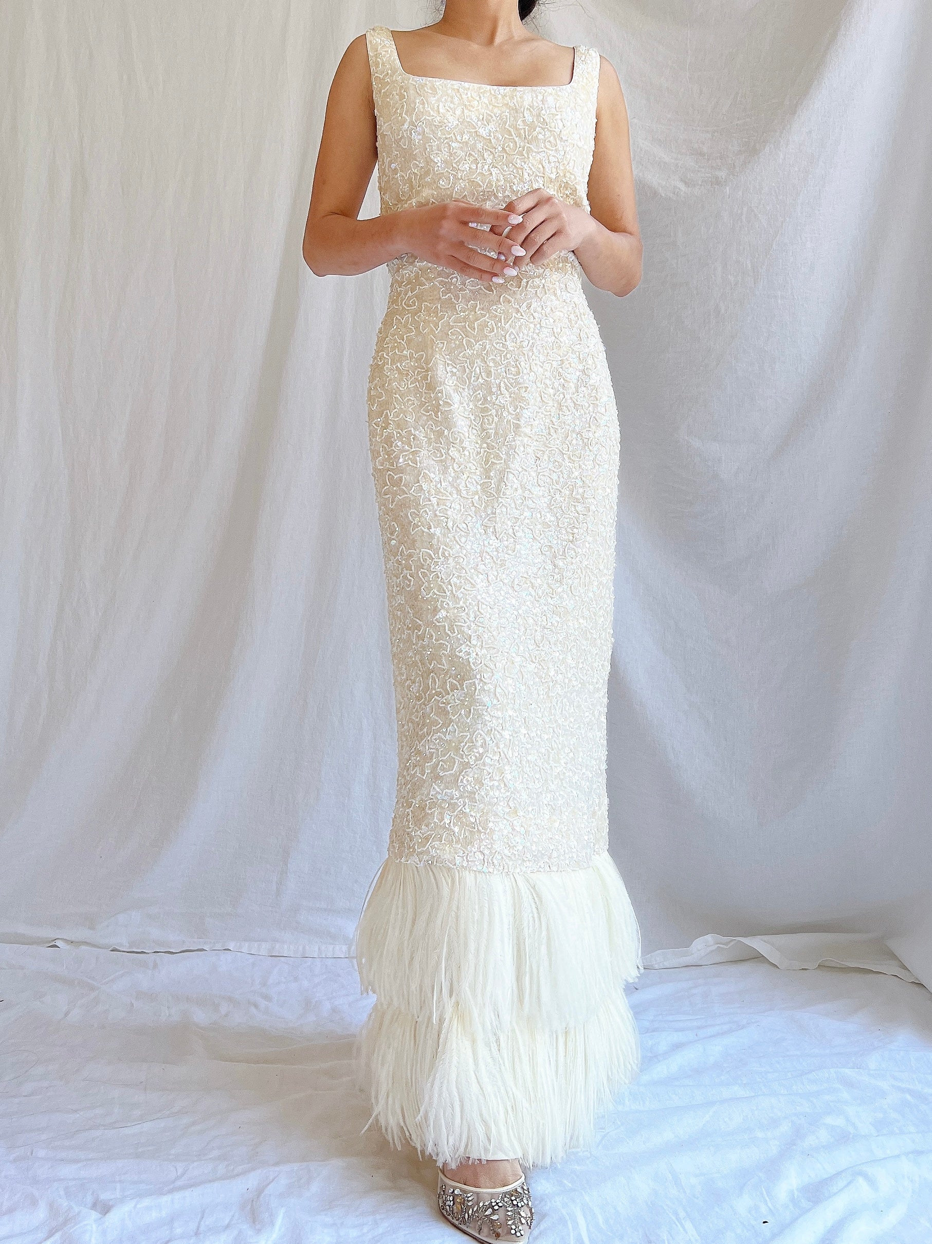 1960S Sequins Feather Gown - M