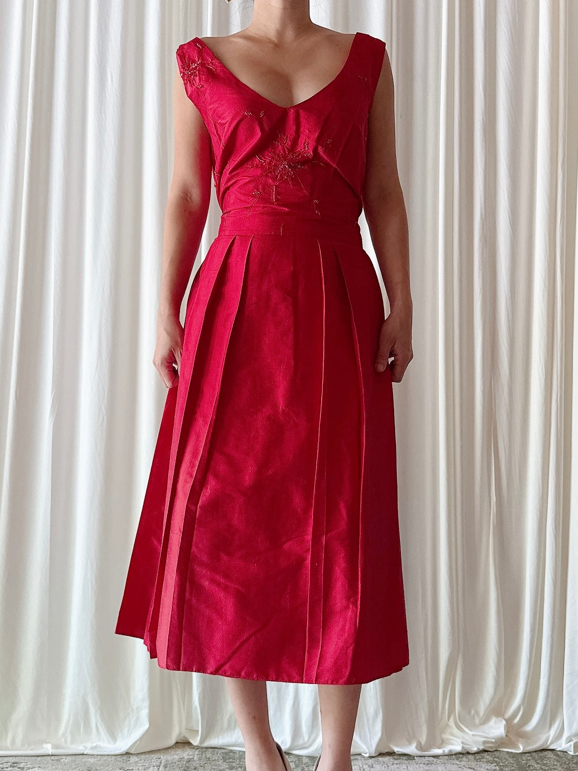 Vintage Futura Red Silk Dress - size 44