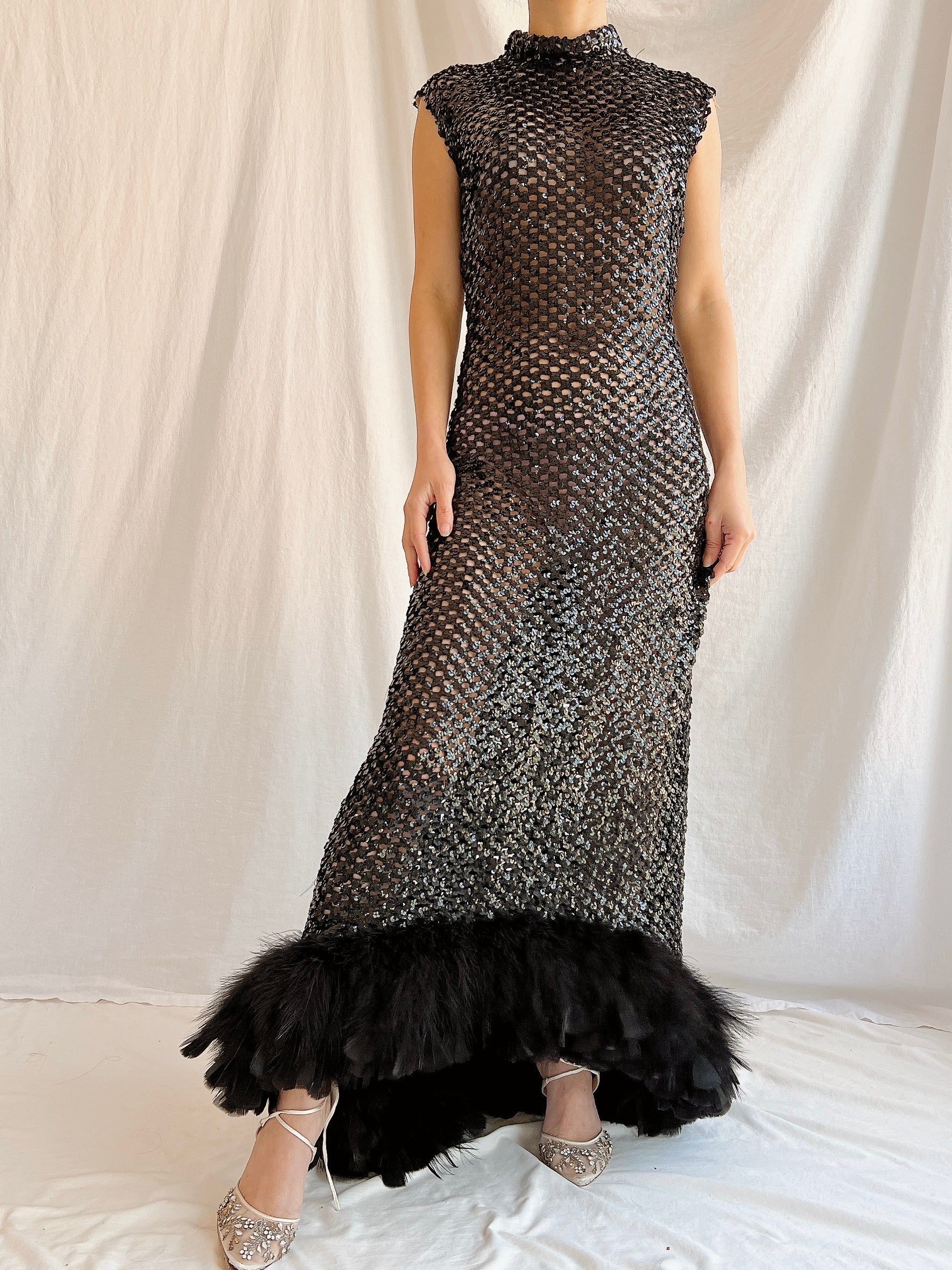 1960s Sheer Knitted Sequins Dress - M/L