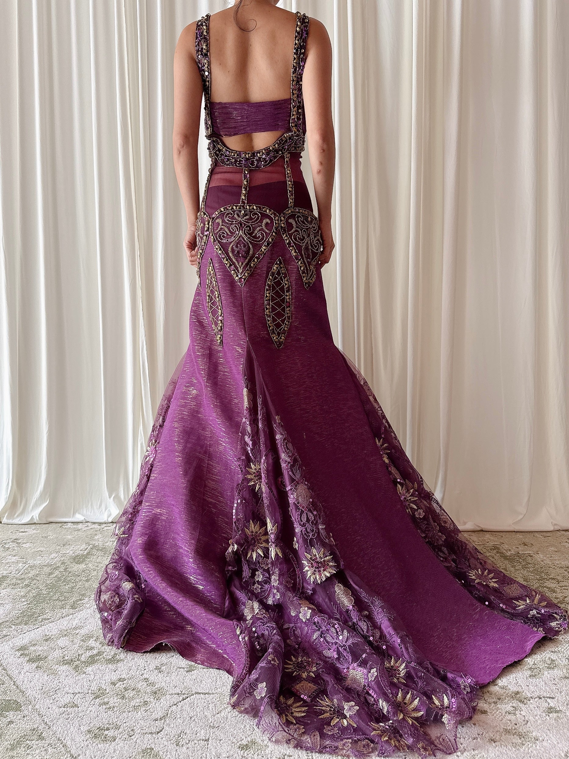Vintage Charbel Nader Purple Beaded Dress - Size 18