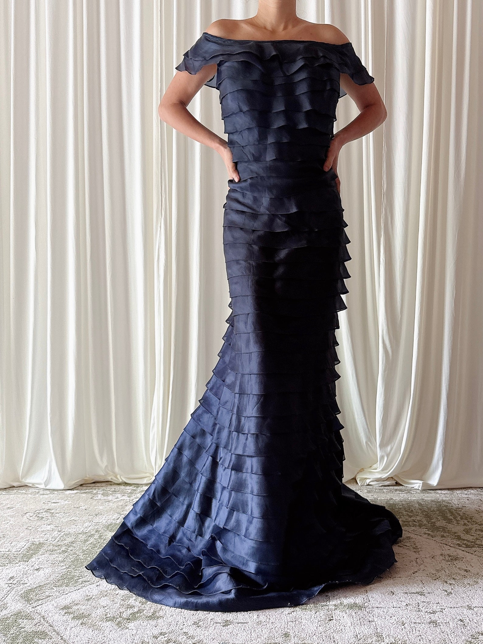 Vintage Midnight Blue Silk Organza Dress - 38W/46B