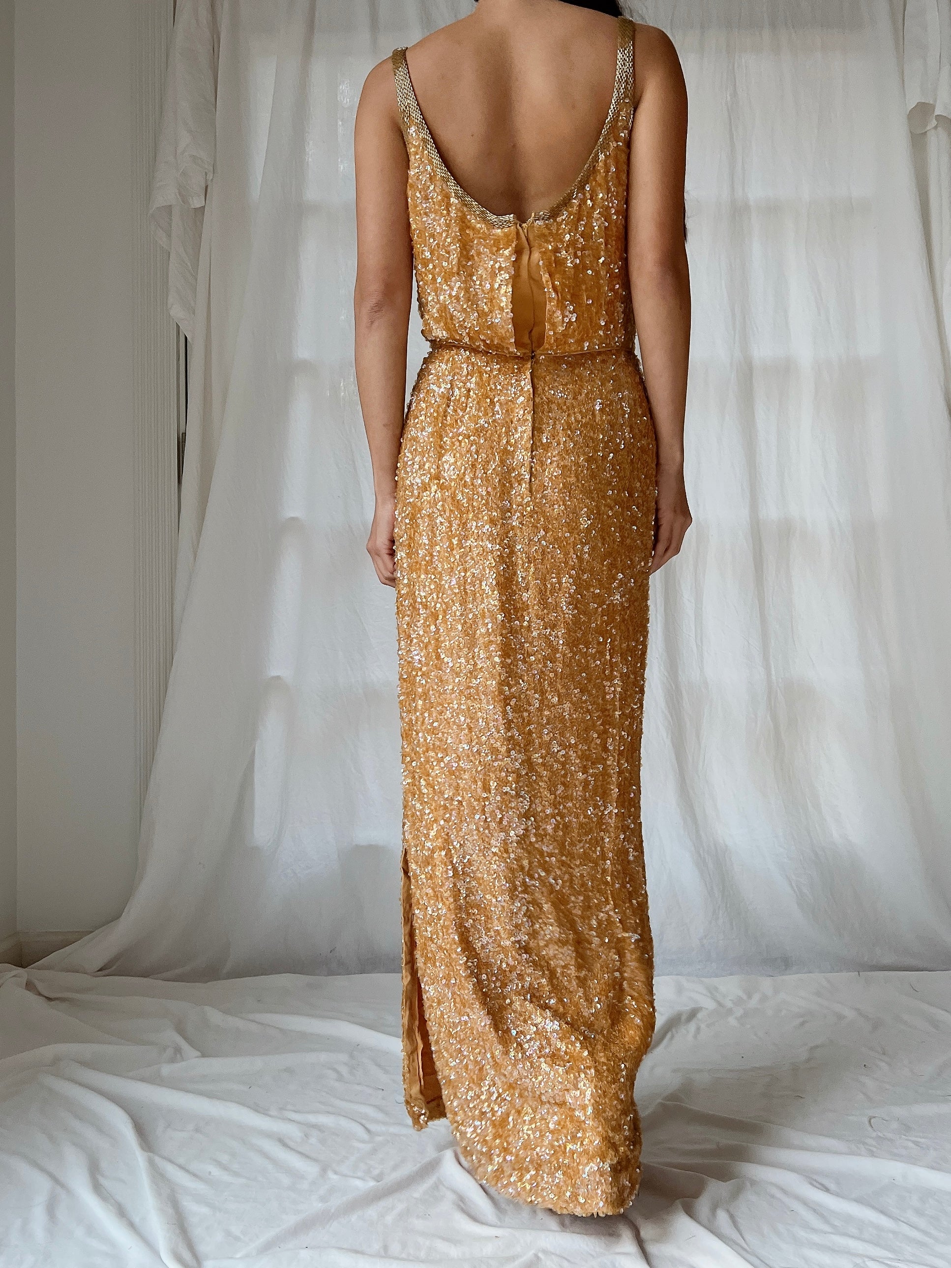 1960s Marigold Silk Sequins Dress - XS/2