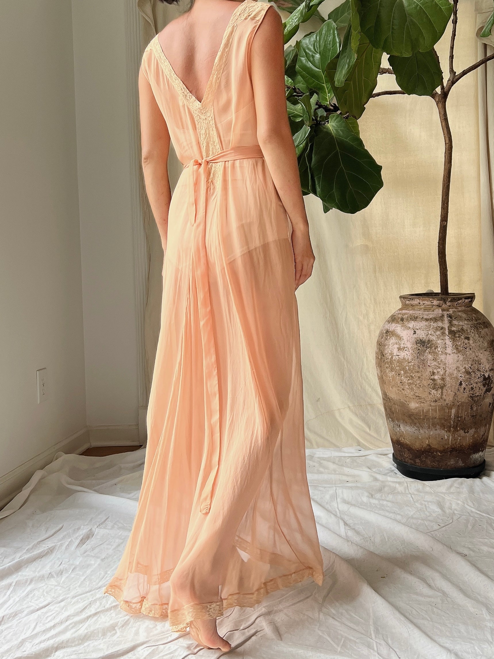 1930s Peach Silk Chiffon Gown -S/M