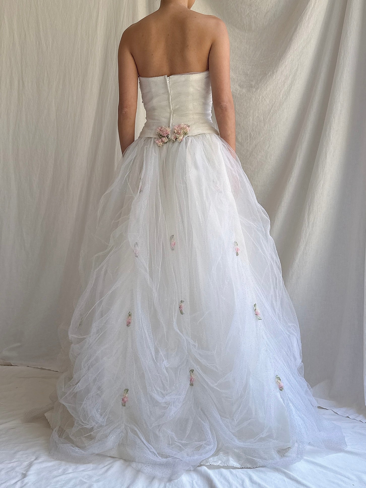 Vintage Strapless Ruche Glimmer Gown - XS