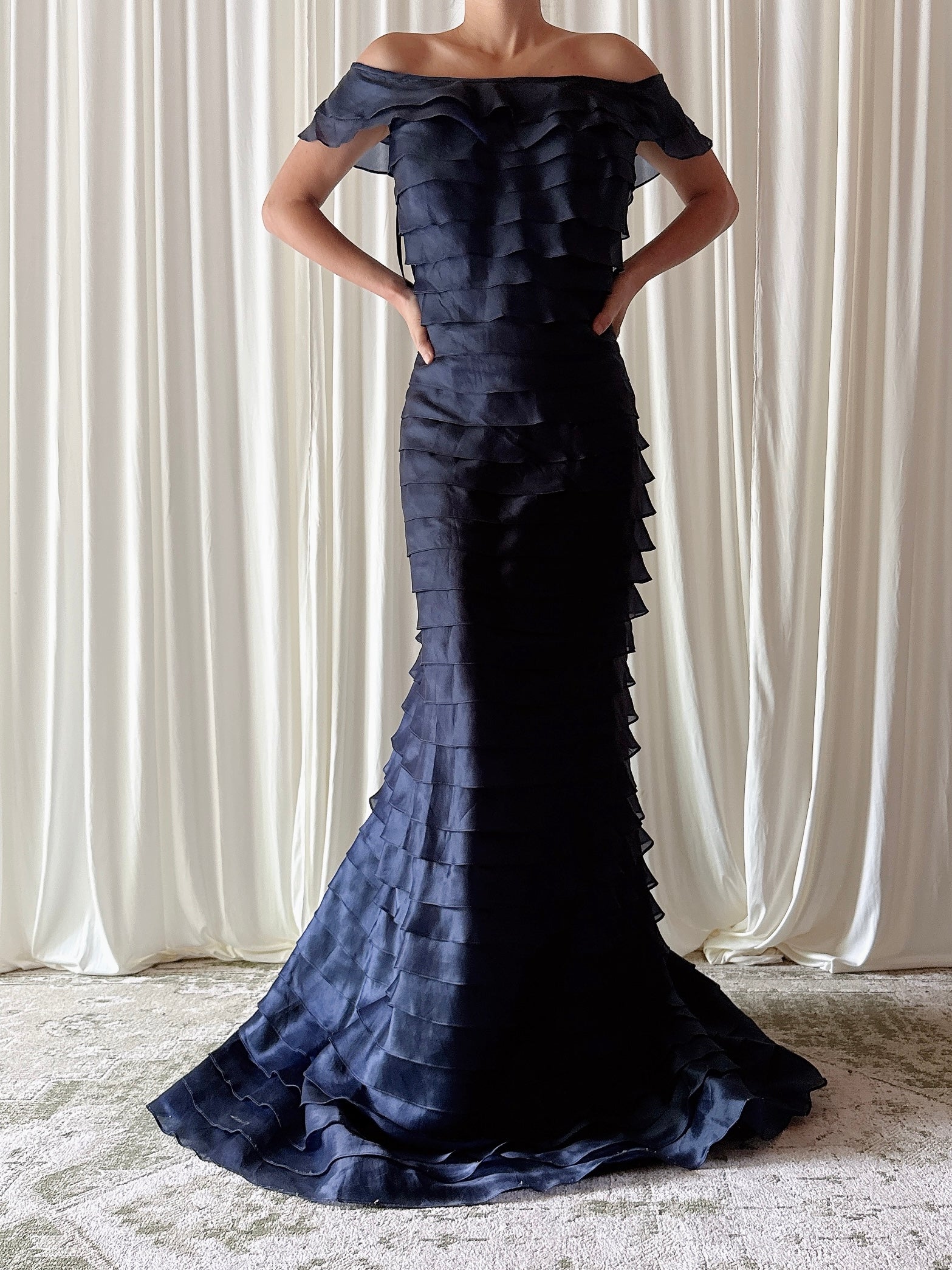 Vintage Midnight Blue Silk Organza Dress - 38W/46B
