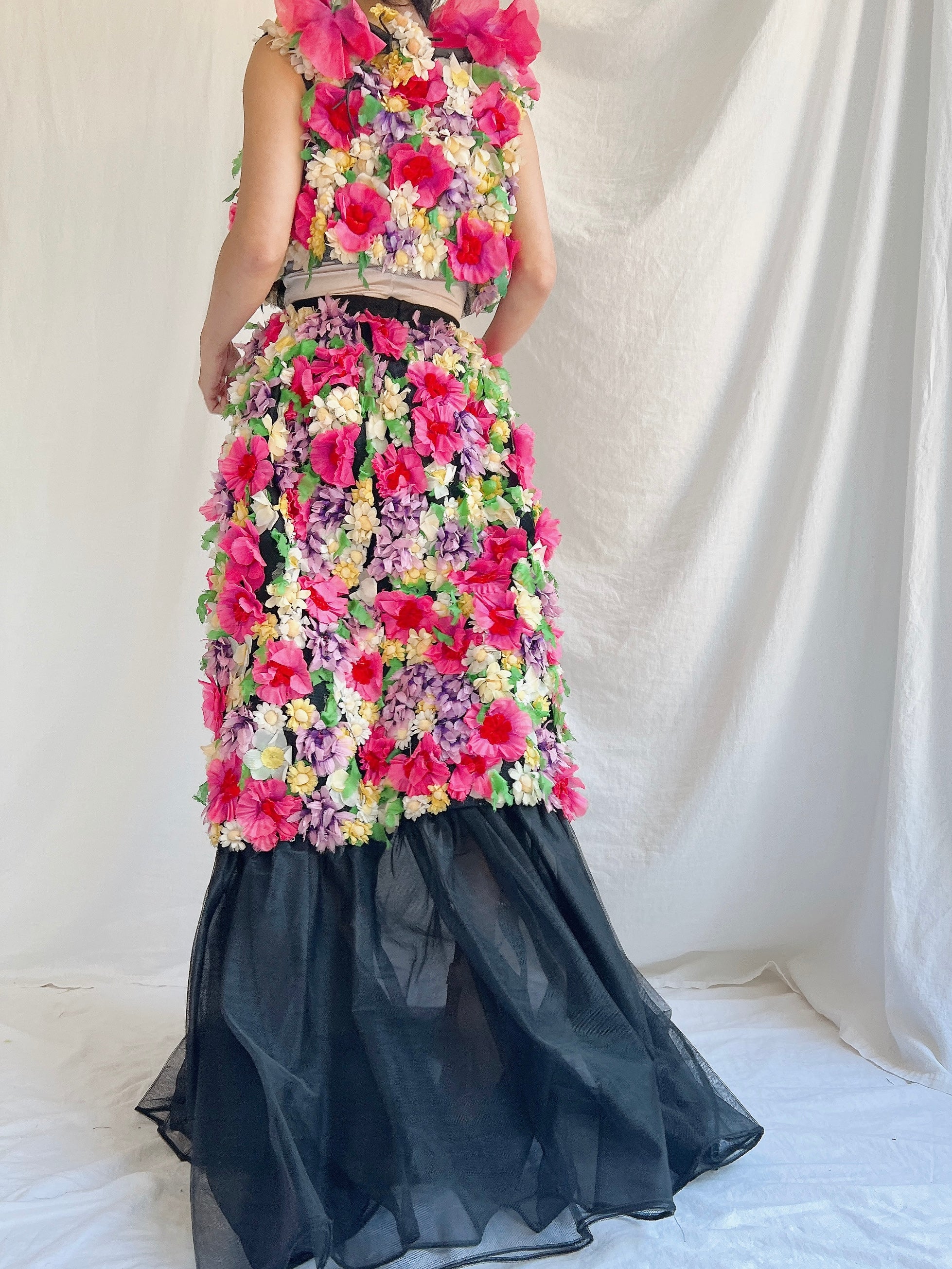 Vintage Adolfo Silk Organza Floral Gown XS