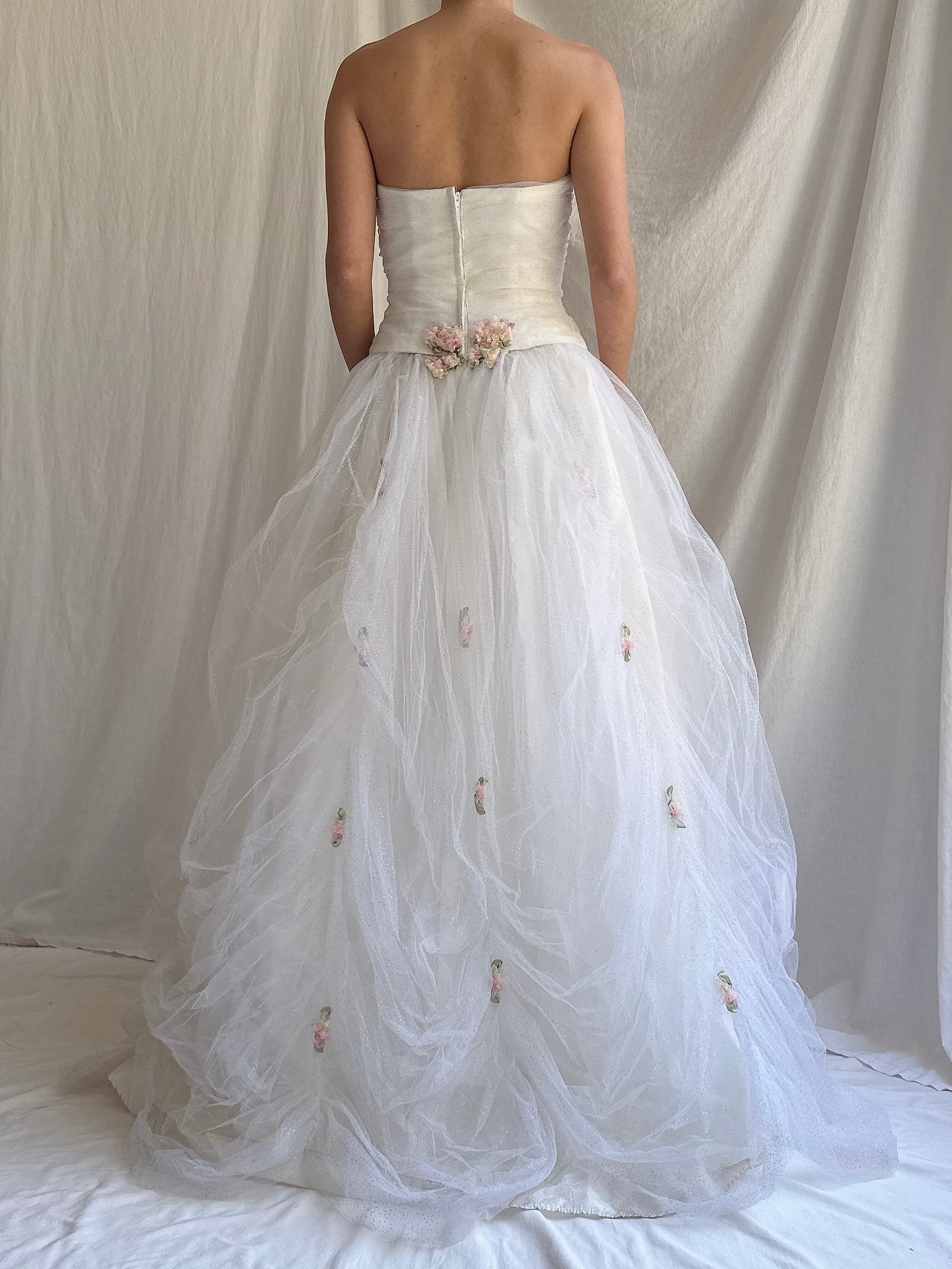 Vintage Strapless Ruche Glimmer Gown - XS