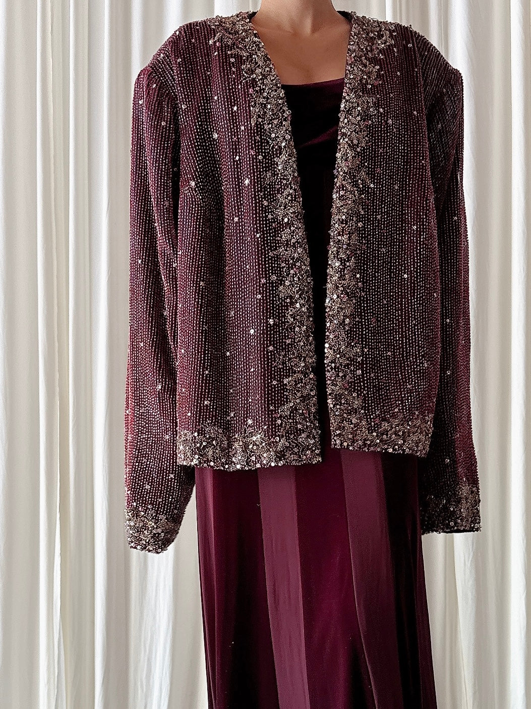Vintage Ruby Crystal Beaded Jacket - L