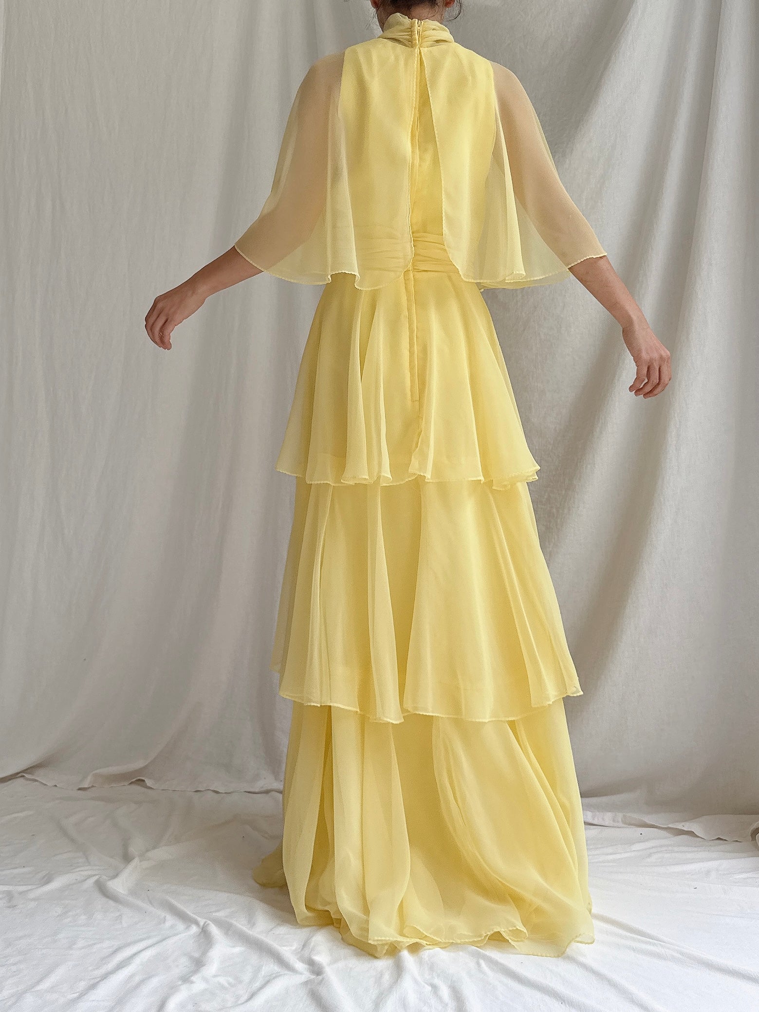 1970s Tiered Chiffon Dress - XS/S