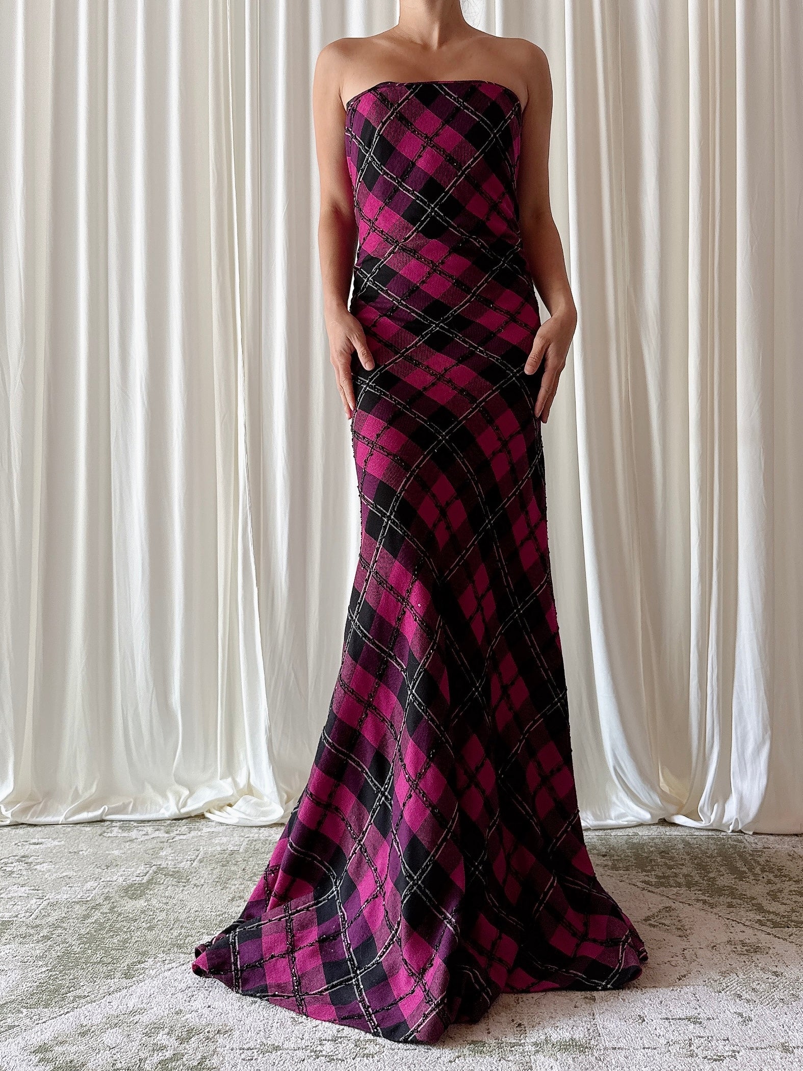 Vintage Belleville Sassoon Purple Pink Velvet Dress - UK 12