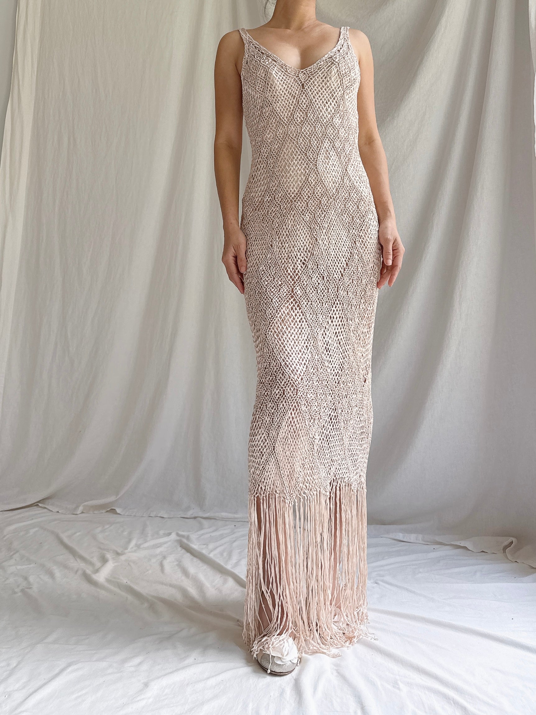 Vintage Sheer Macrame Crochet Dress - S