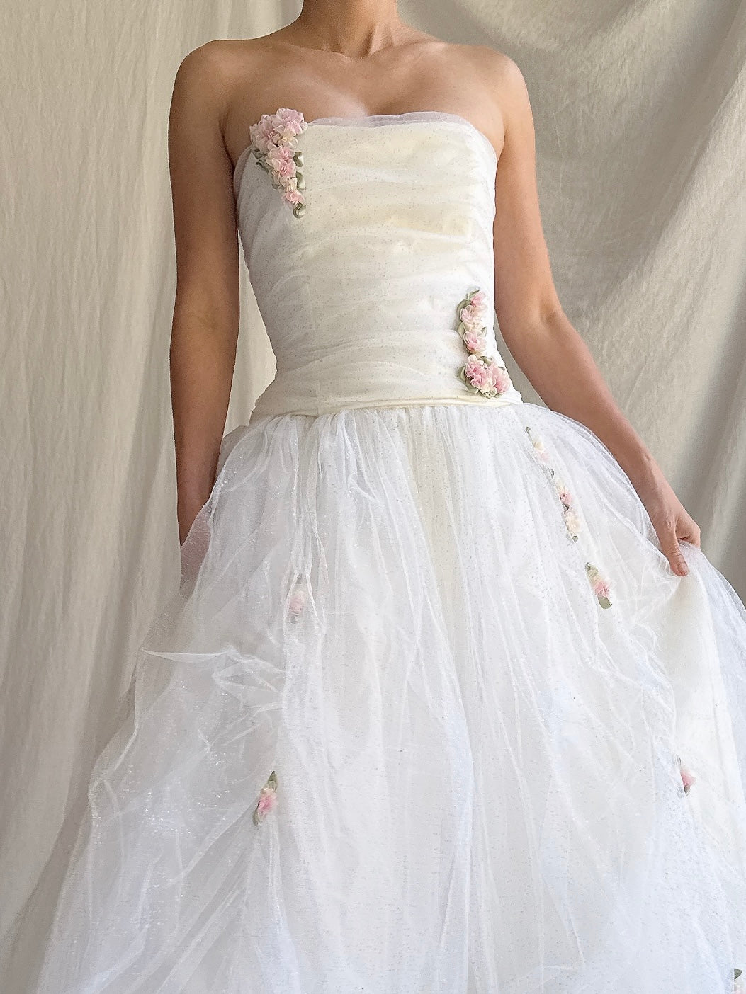 Vintage Strapless Ruche Glimmer Gown - XS