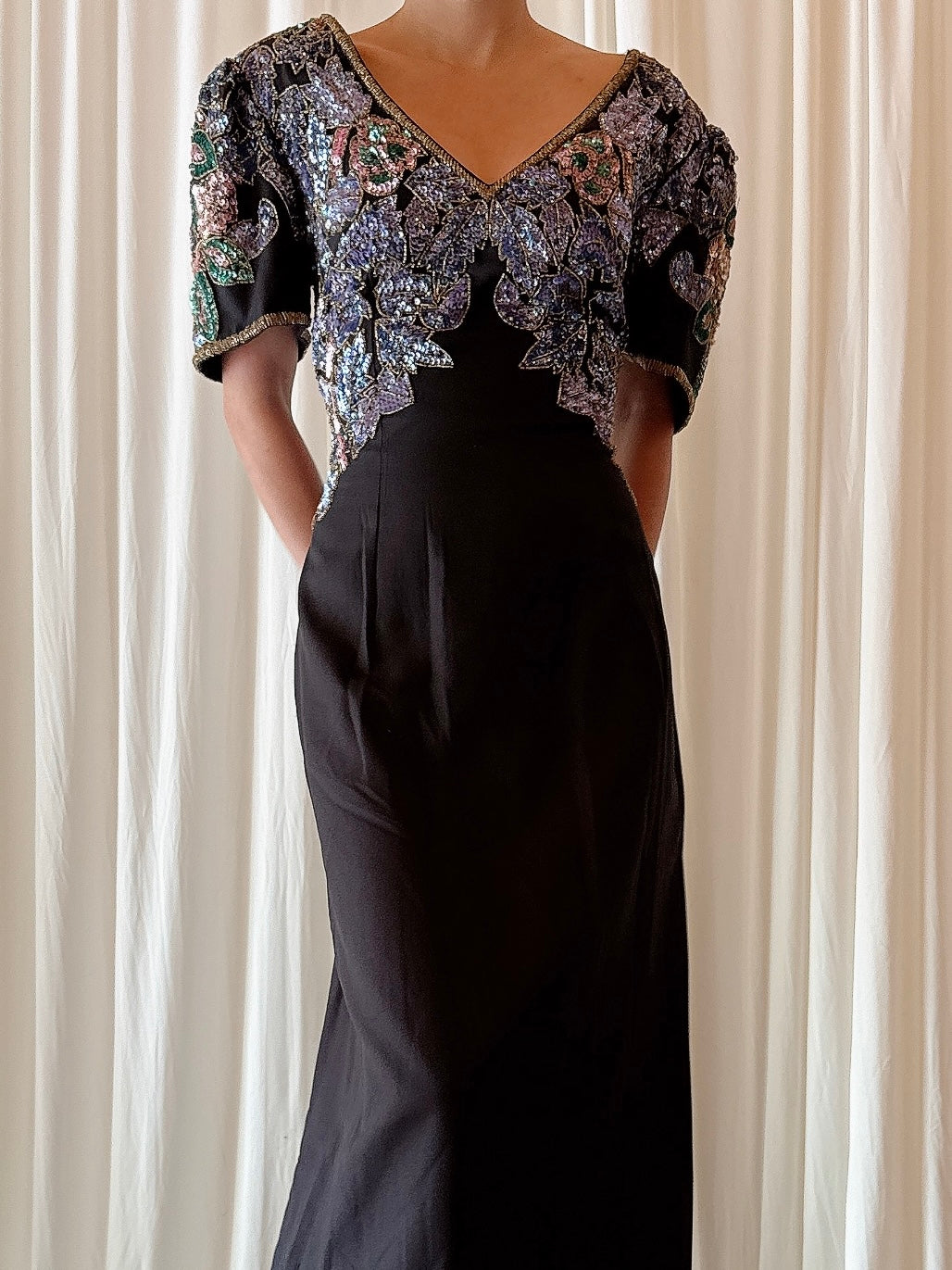 Vintage Black Beaded Dress - Size 8