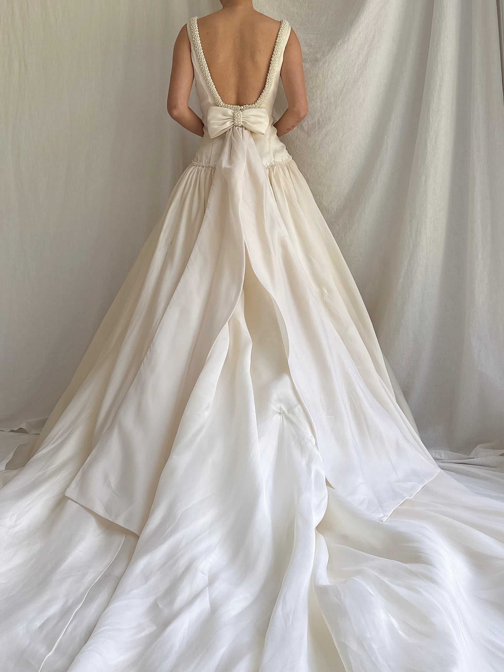 Vintage Silk Organza Pearl Embelished Gown - M/8