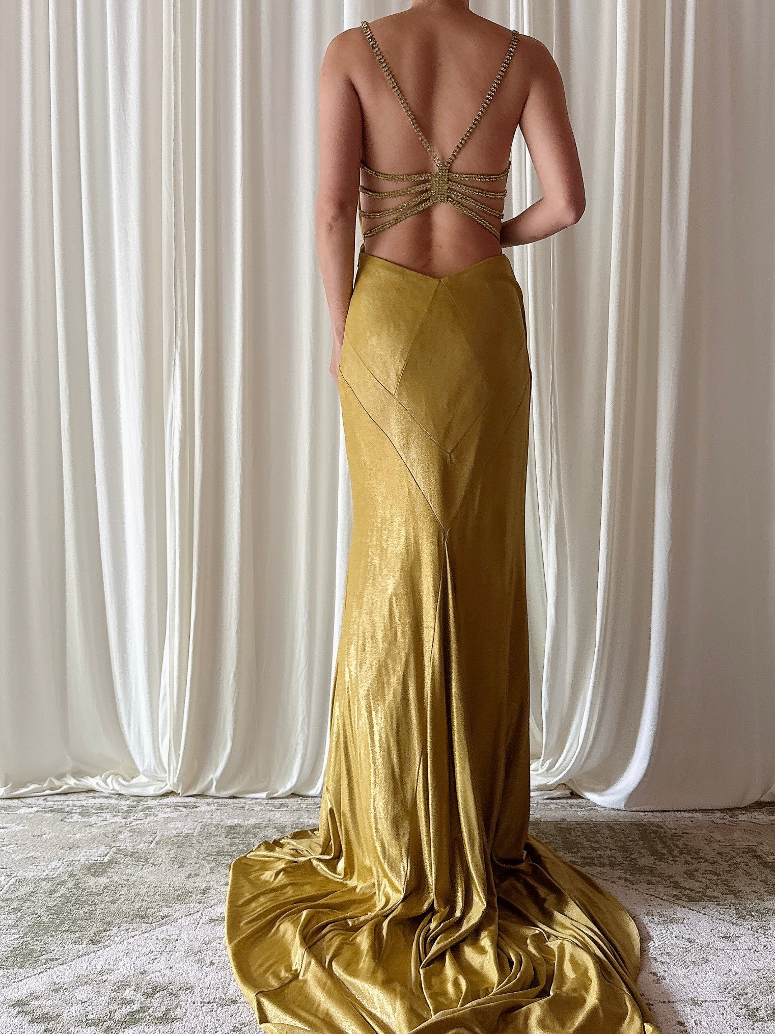 Vintage Chartreuse Metallic Gown - Size 6