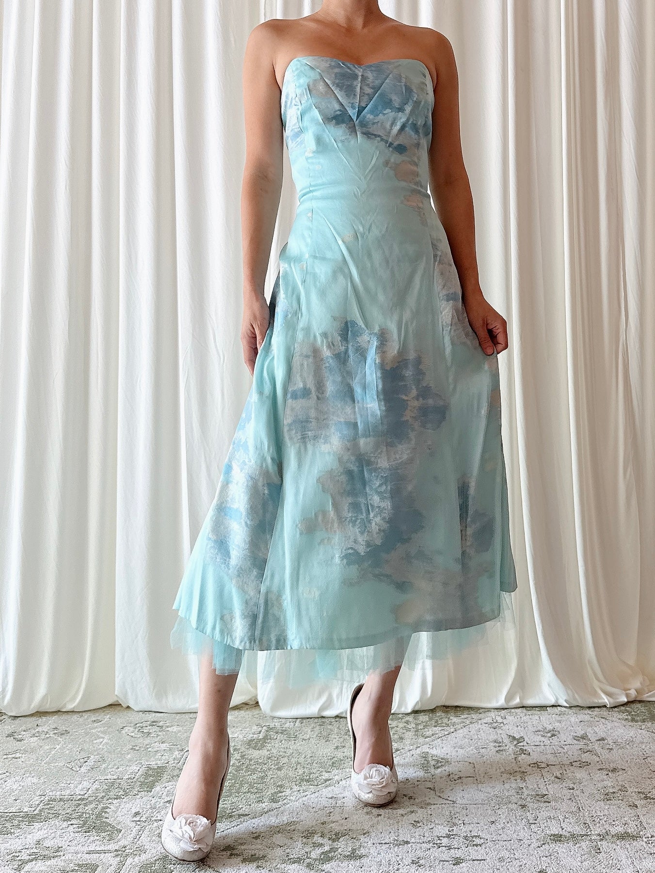 Vintage Paul Vasseur Light Blue Silk Dress - Size 46