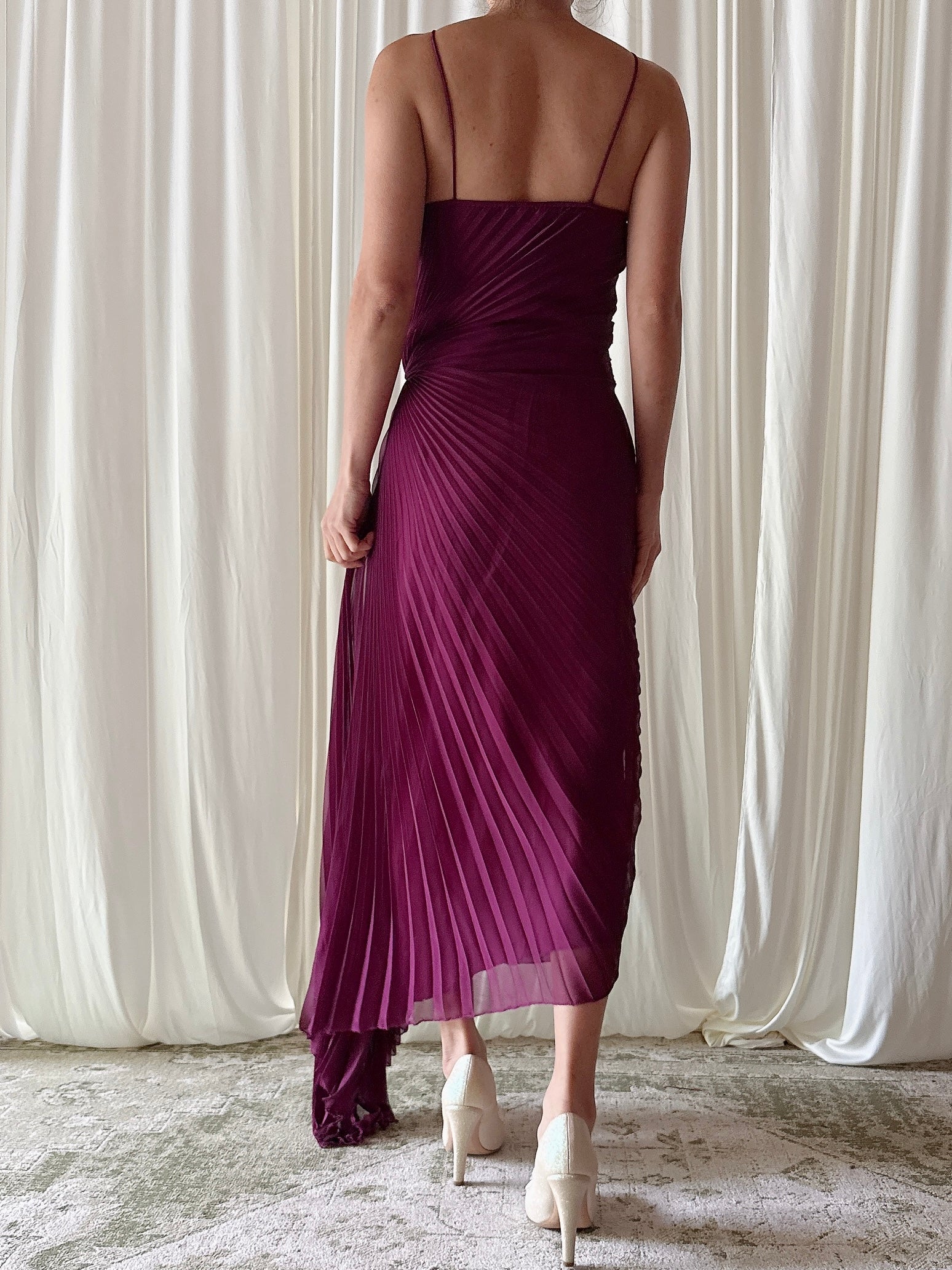 Vintage Belleville Sassoon Pleated Fuchsia Dress - UK12