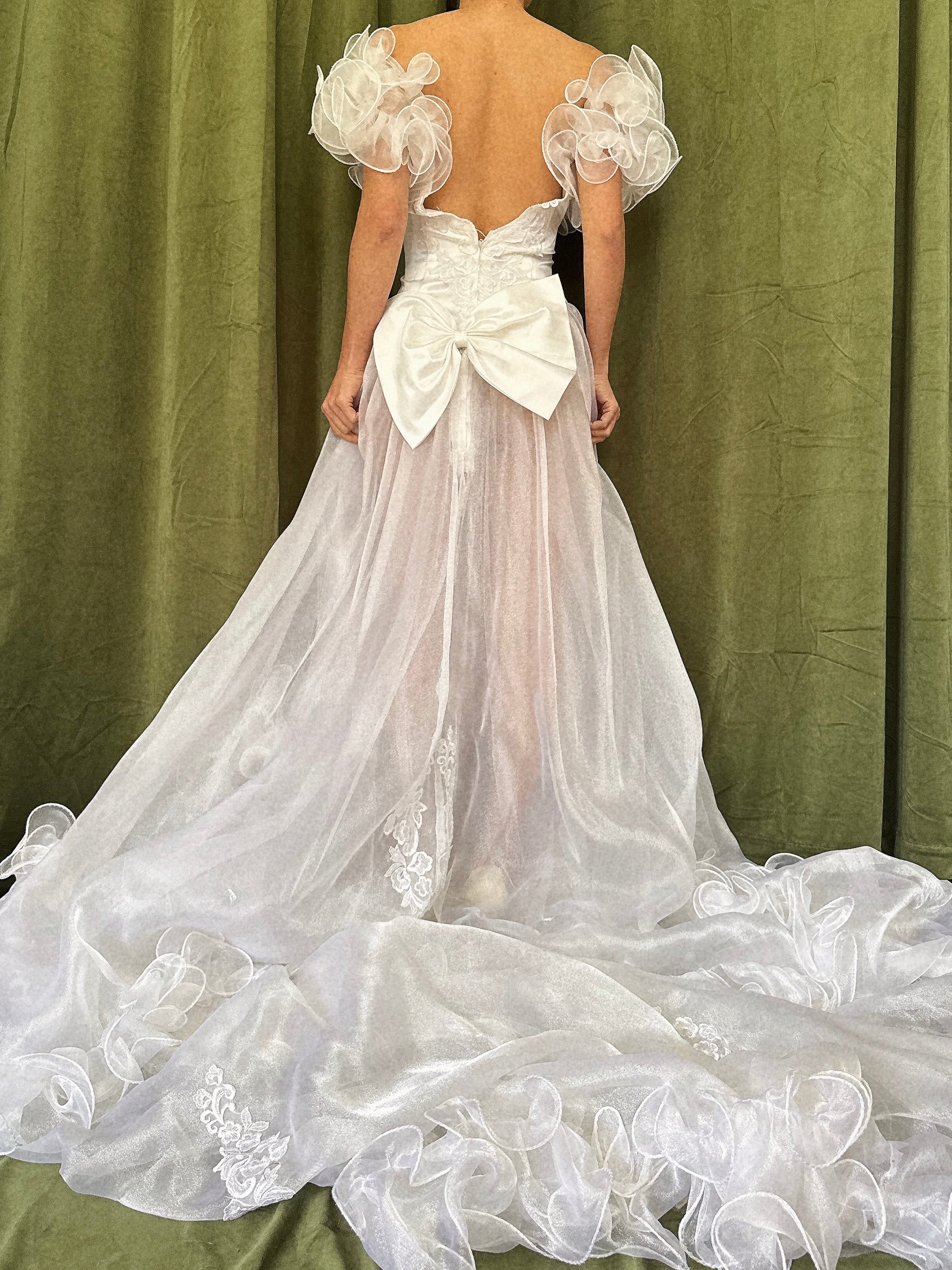 1980s Voile Ruffled Gown - M