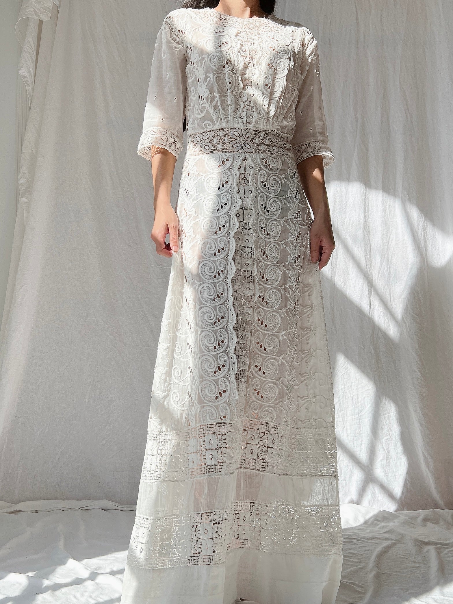 Antique Embroidered Cotton Dress - S