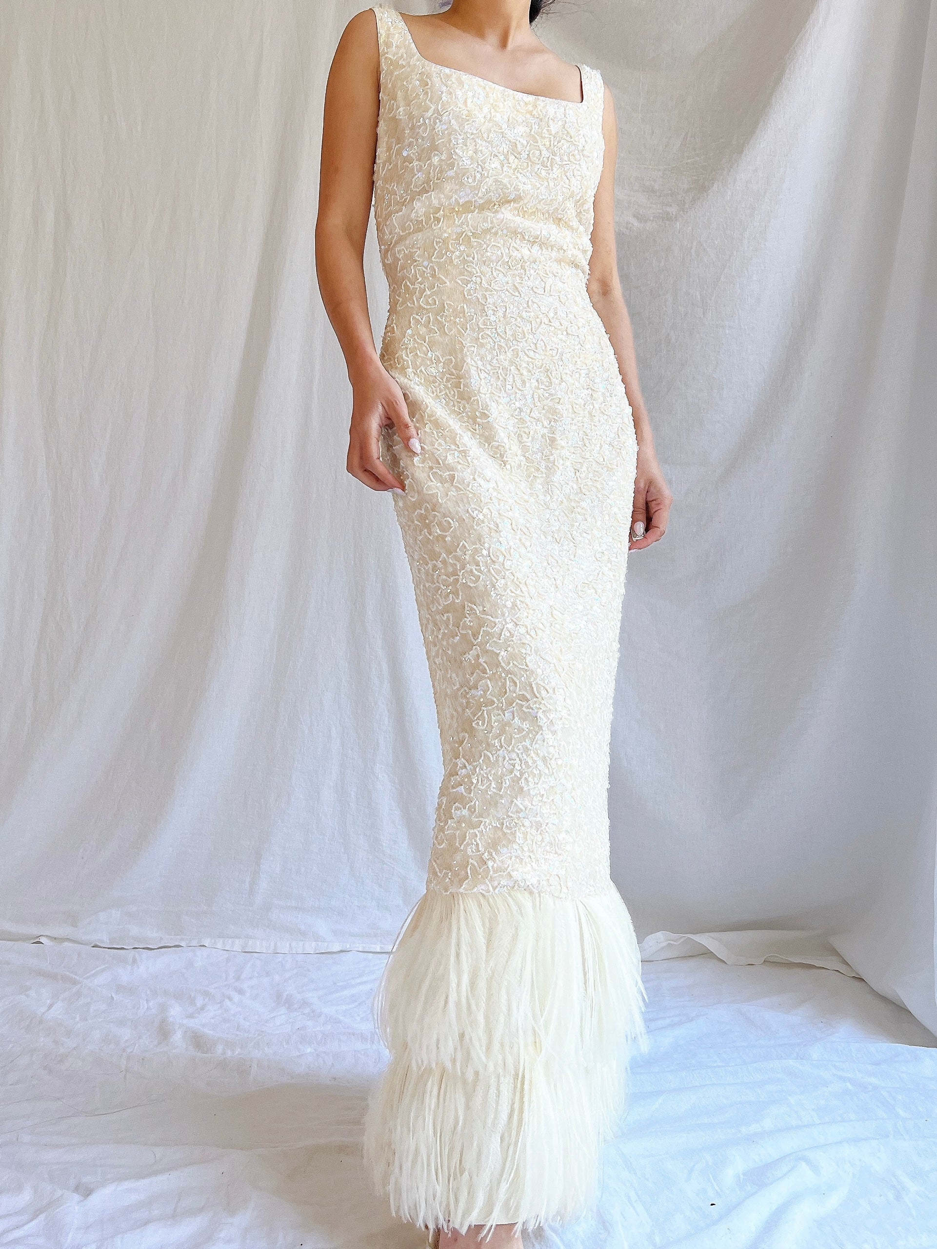 1960S Sequins Feather Gown - M