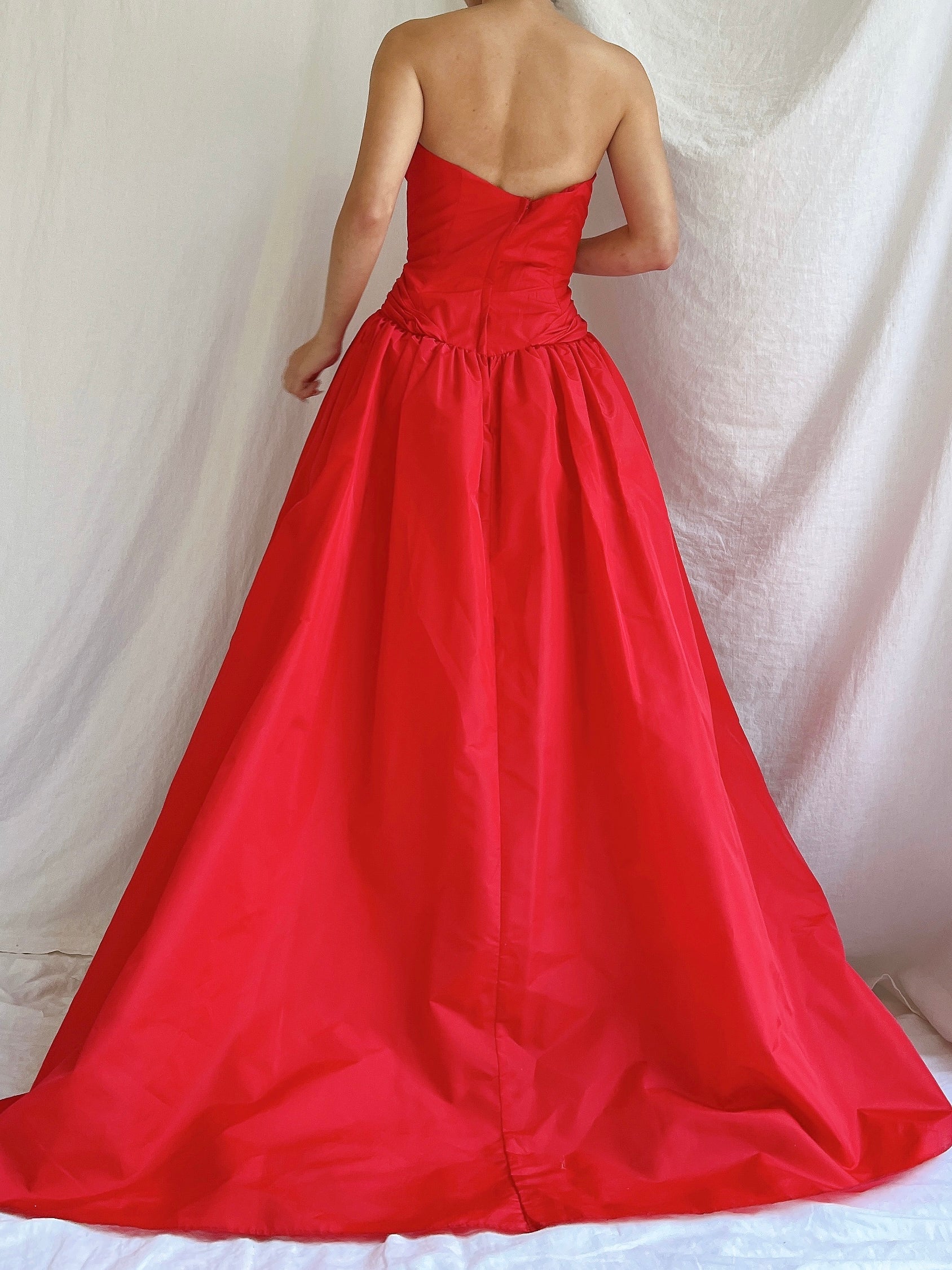 Vintage Victor Costa Rose Red Pleated Column Gown - M