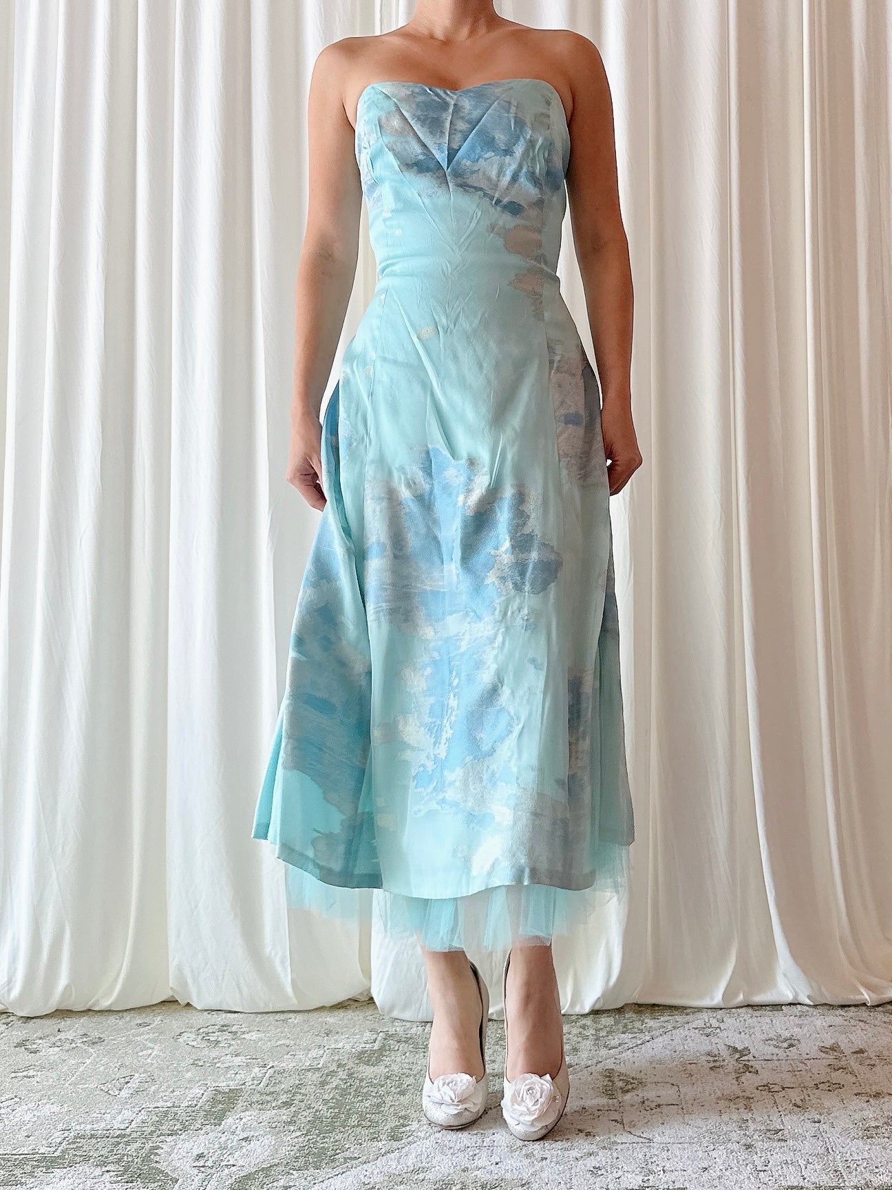 Vintage Paul Vasseur Light Blue Silk Dress - Size 46