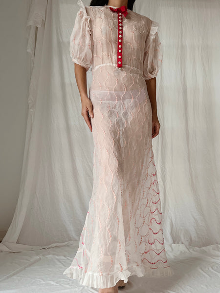 1930s Organdy Embroidered Dress - S | G O S S A M E R