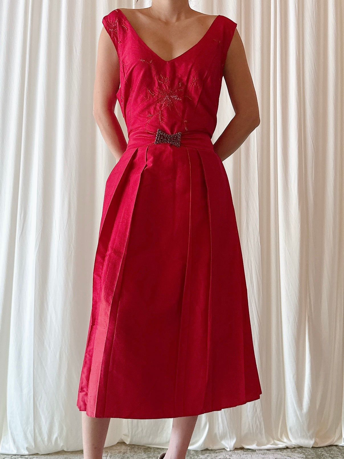 Vintage Futura Red Silk Dress - size 44