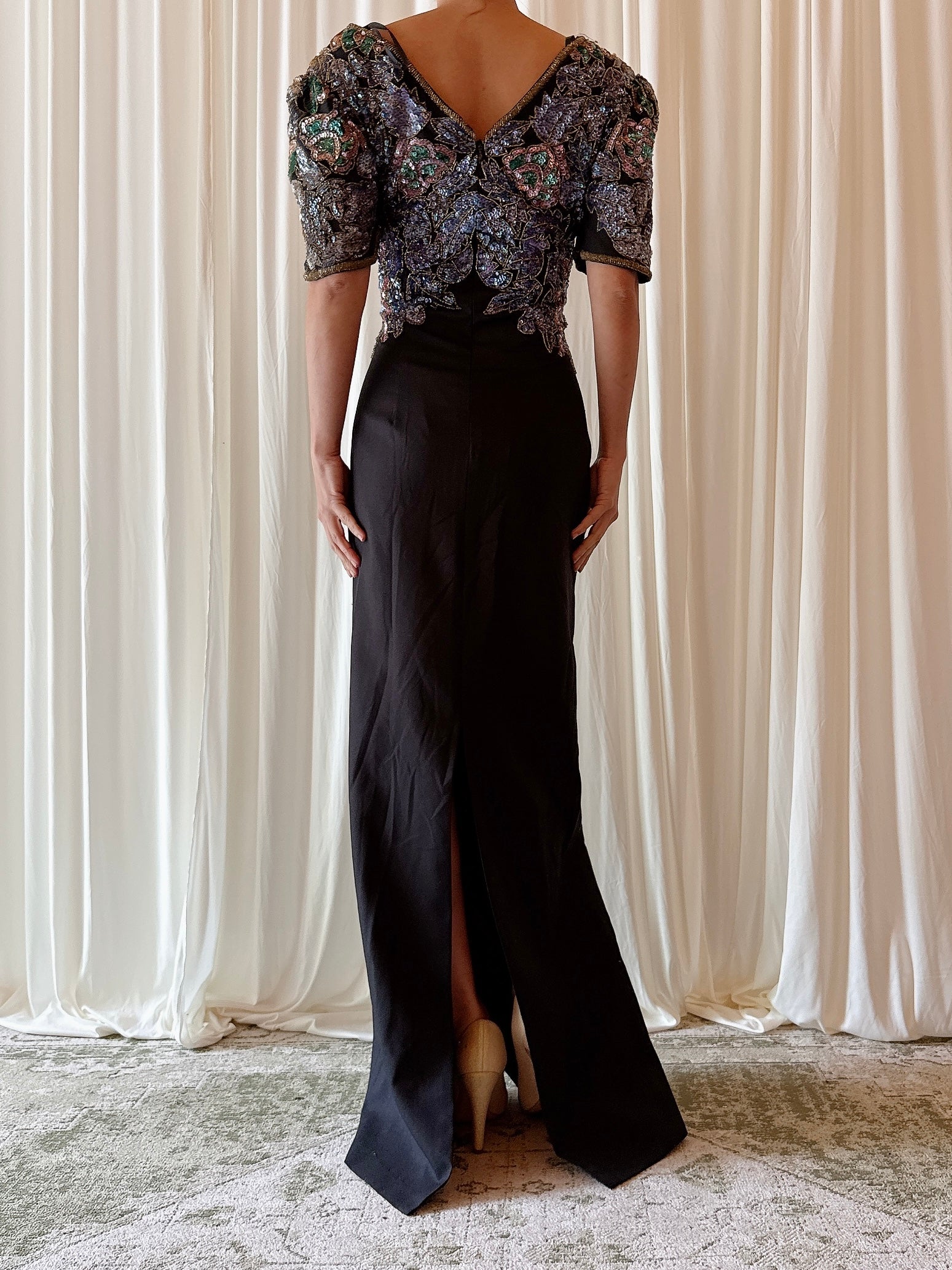 Vintage Black Beaded Dress - Size 8