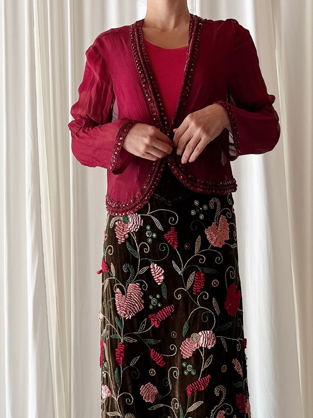Vintage SCALA Ruby Silk Bolero - Size 12