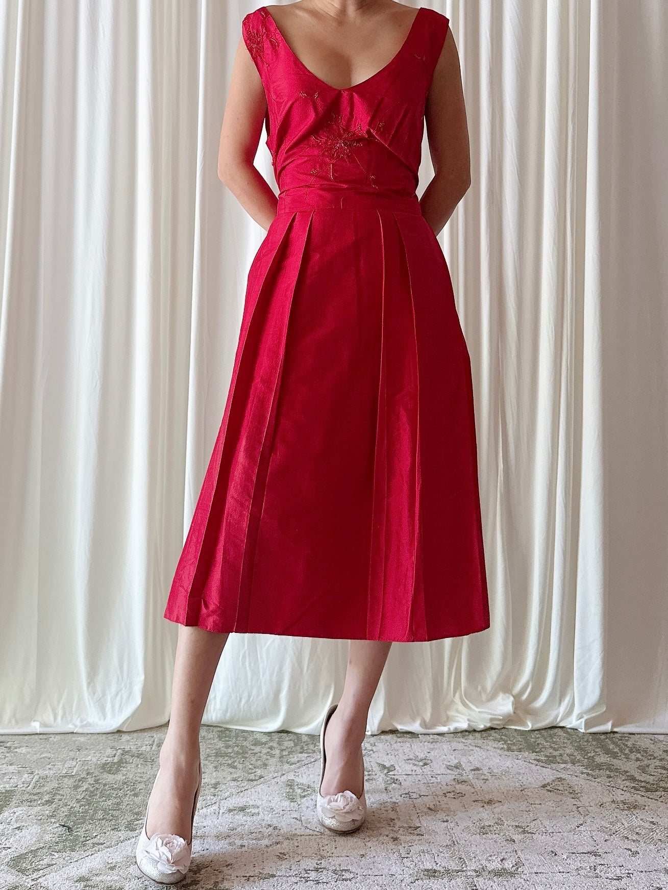 Vintage Futura Red Silk Dress - size 44