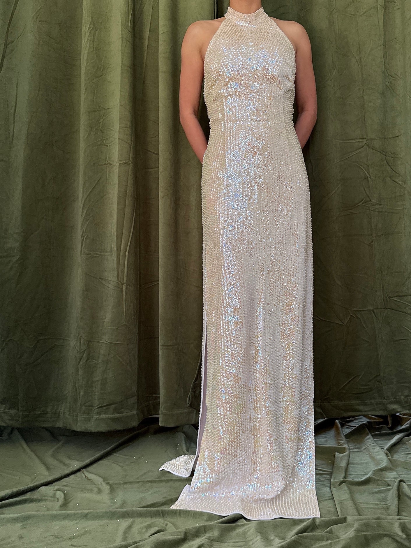 Vintage Hand-Beaded Sequins Gown - M