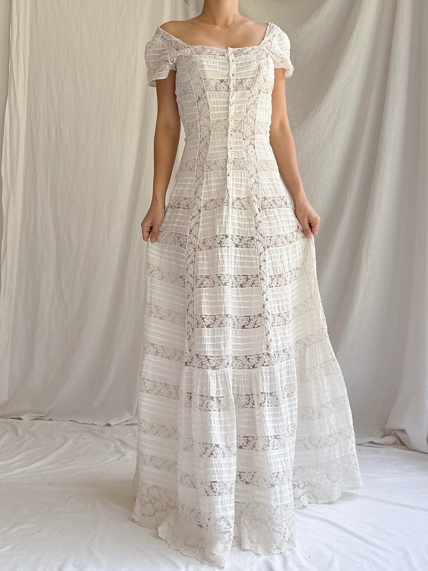 Antique Lace and Cotton Dress - XS