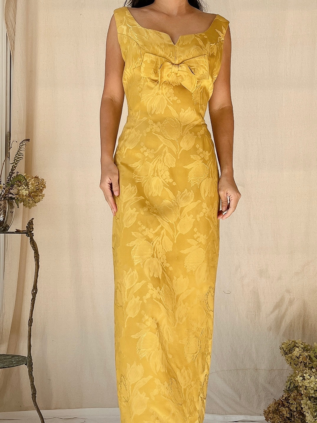 1960s Marigold Brocade Dress - S