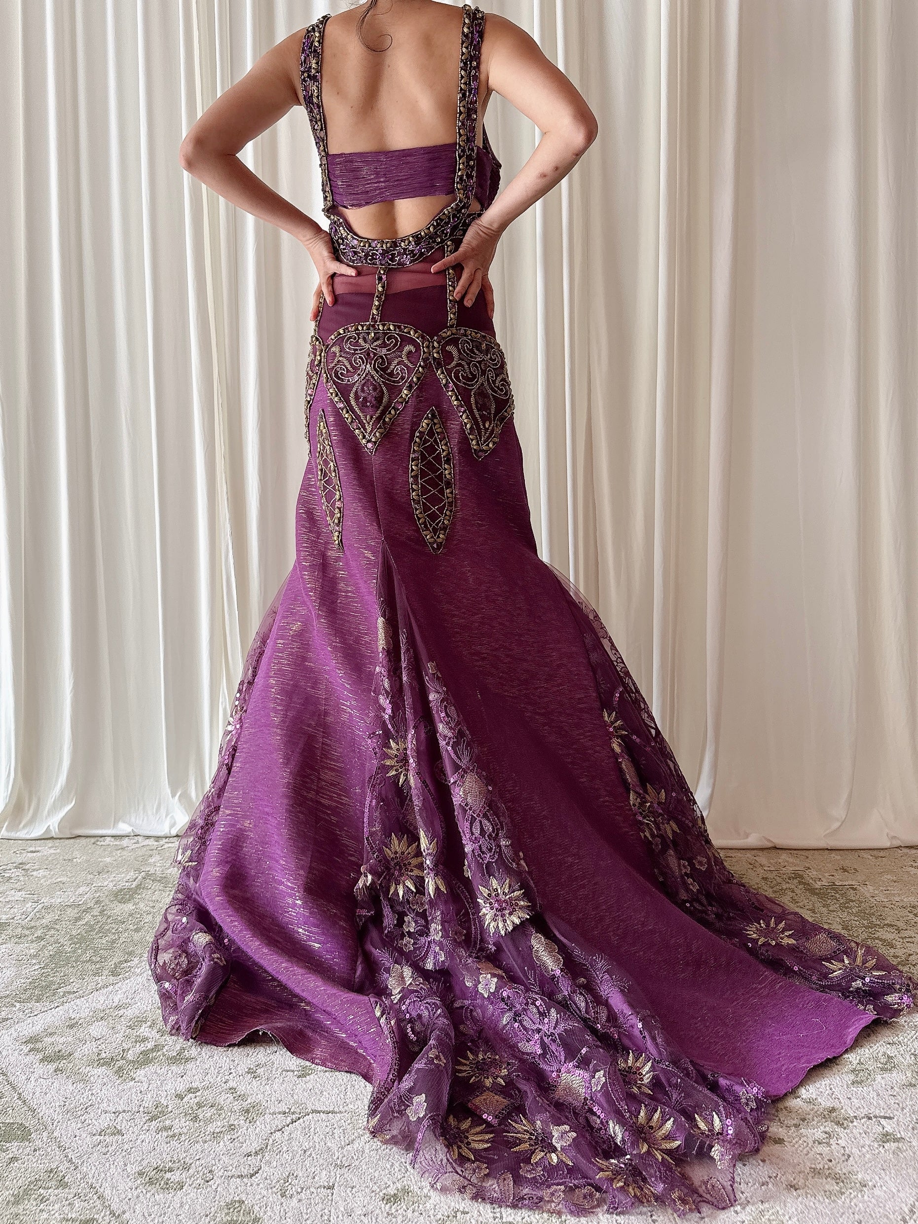 Vintage Charbel Nader Purple Beaded Dress - Size 18