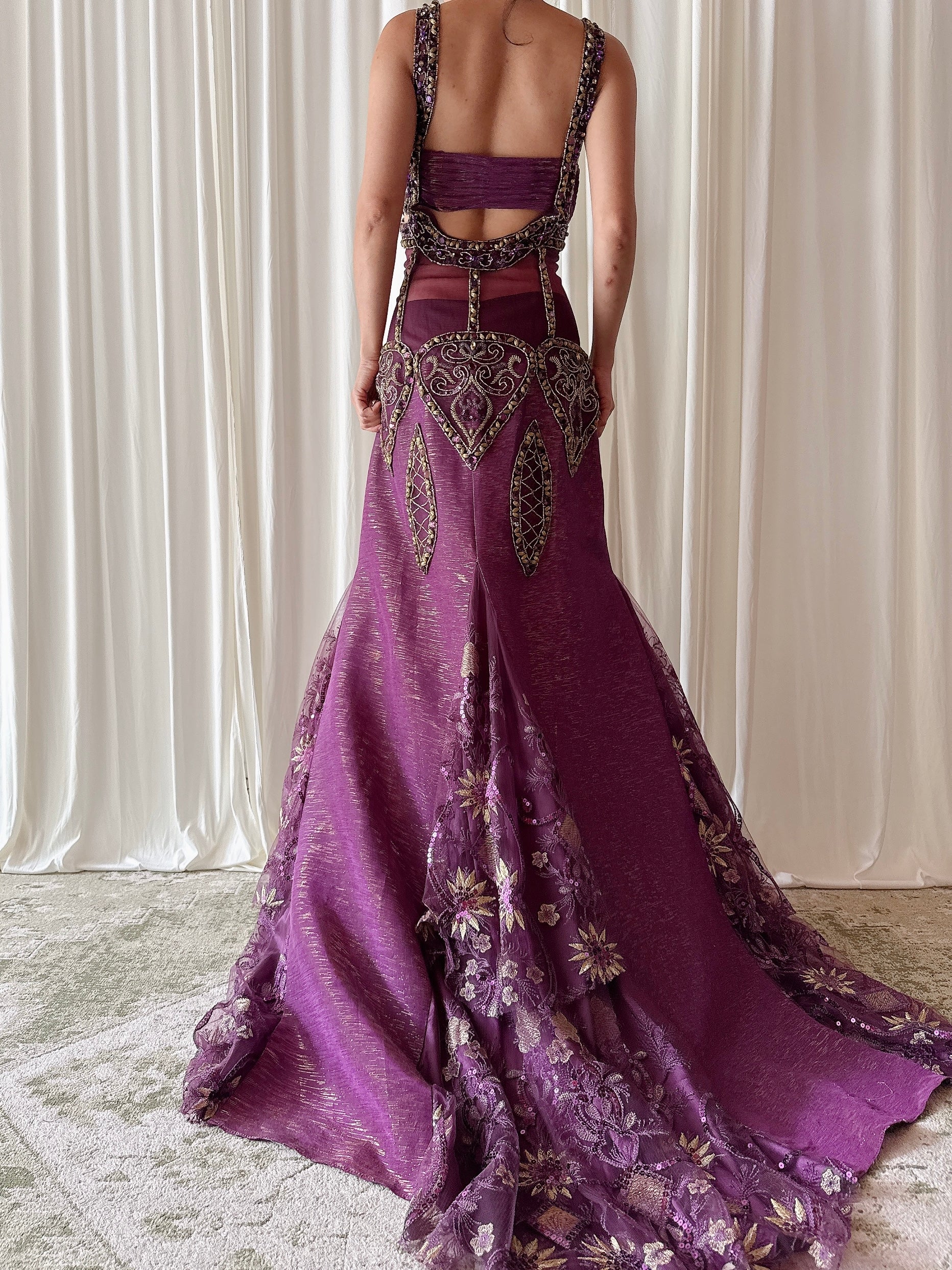 Vintage Charbel Nader Purple Beaded Dress - Size 18