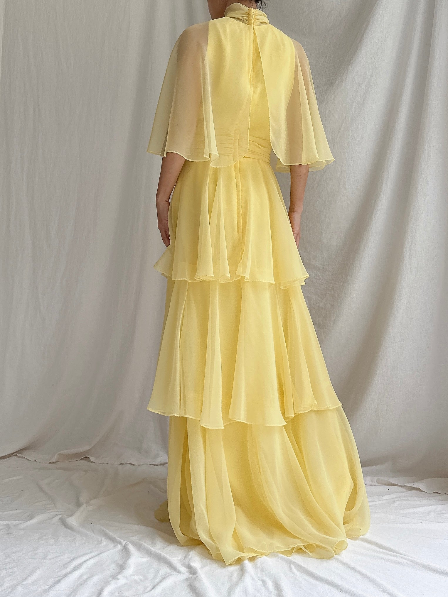 1970s Tiered Chiffon Dress - XS/S