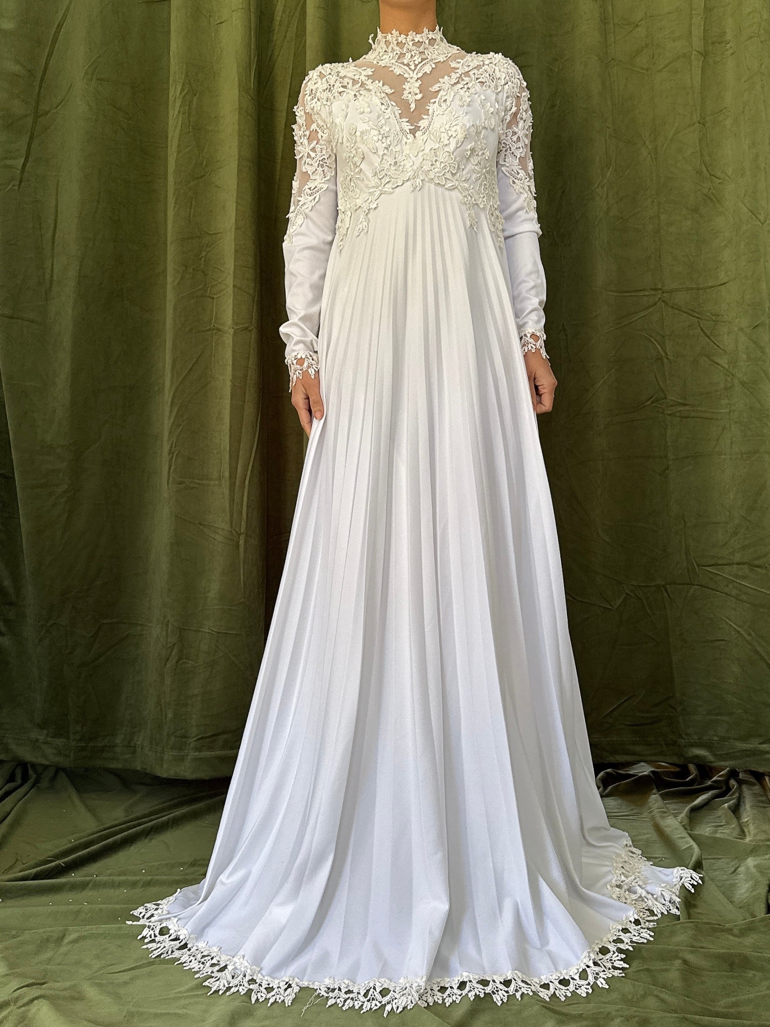 1960s Jersey Embroidered Lace Gown - S