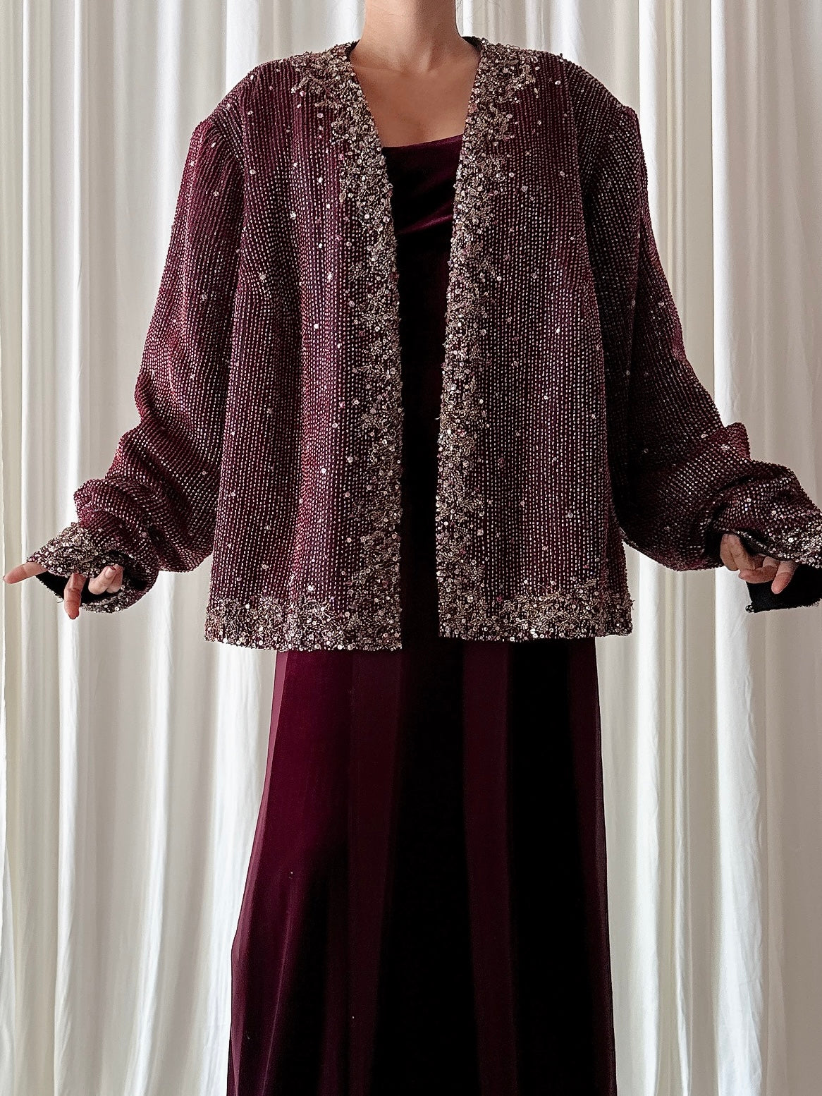 Vintage Ruby Crystal Beaded Jacket - L