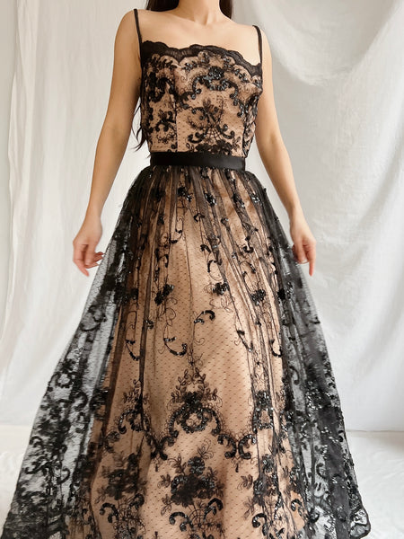 Vintage Nude and Black Lace Dress - S | G O S S A M E R Vintage Nude and Black Lace Dress - S | G O S S A M E R