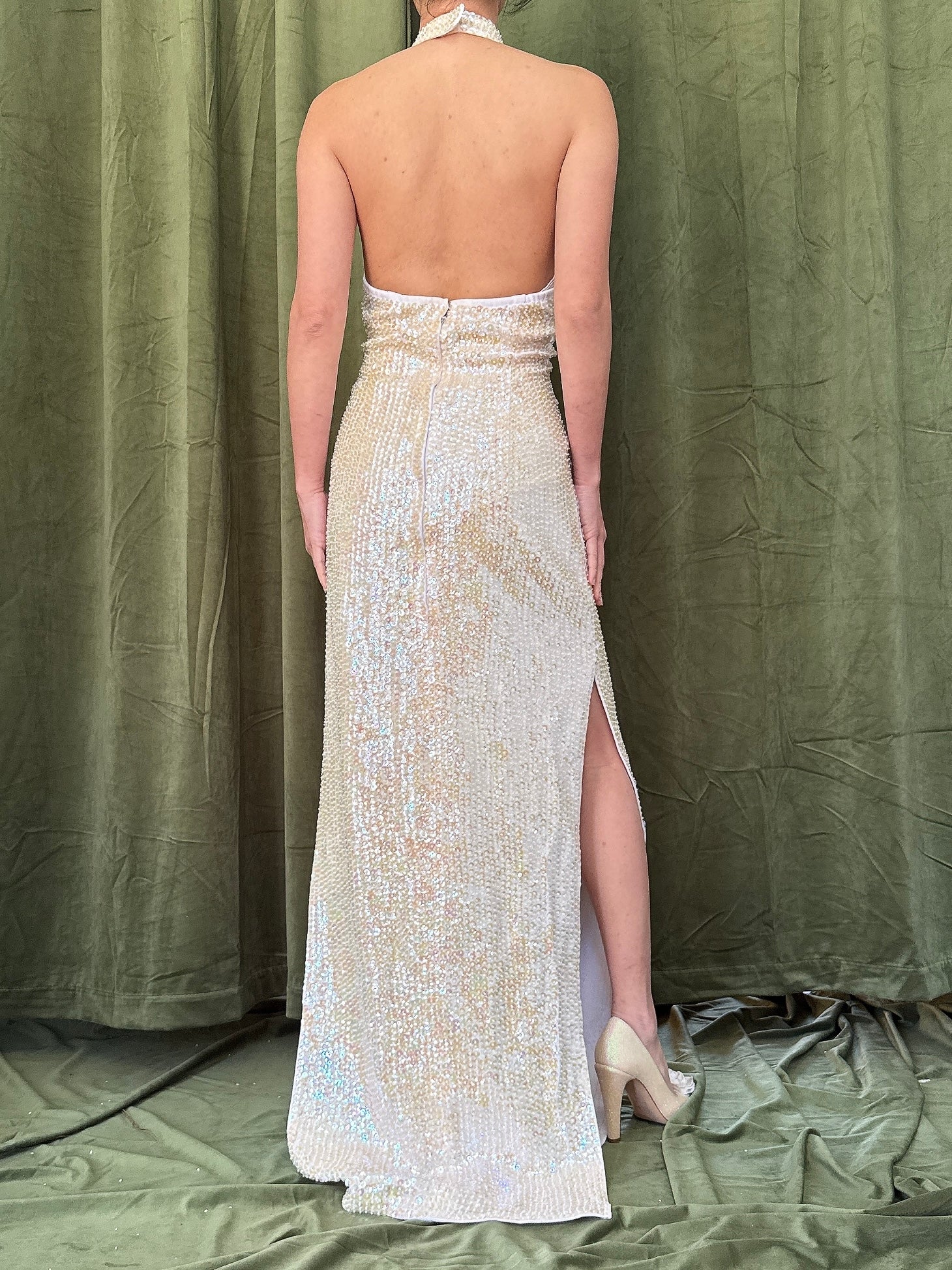 Vintage Hand-Beaded Sequins Gown - M