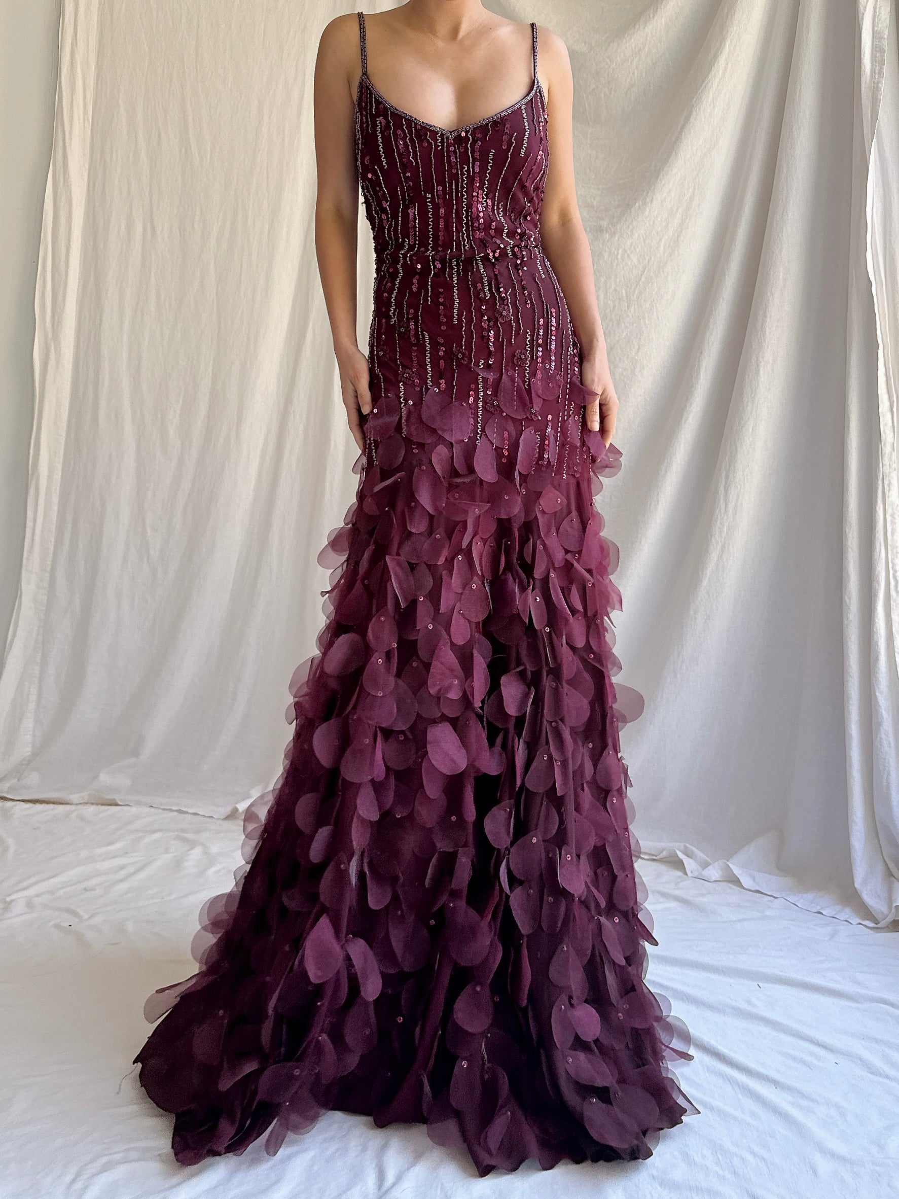 Vintage Burgundy Petal Gown - M