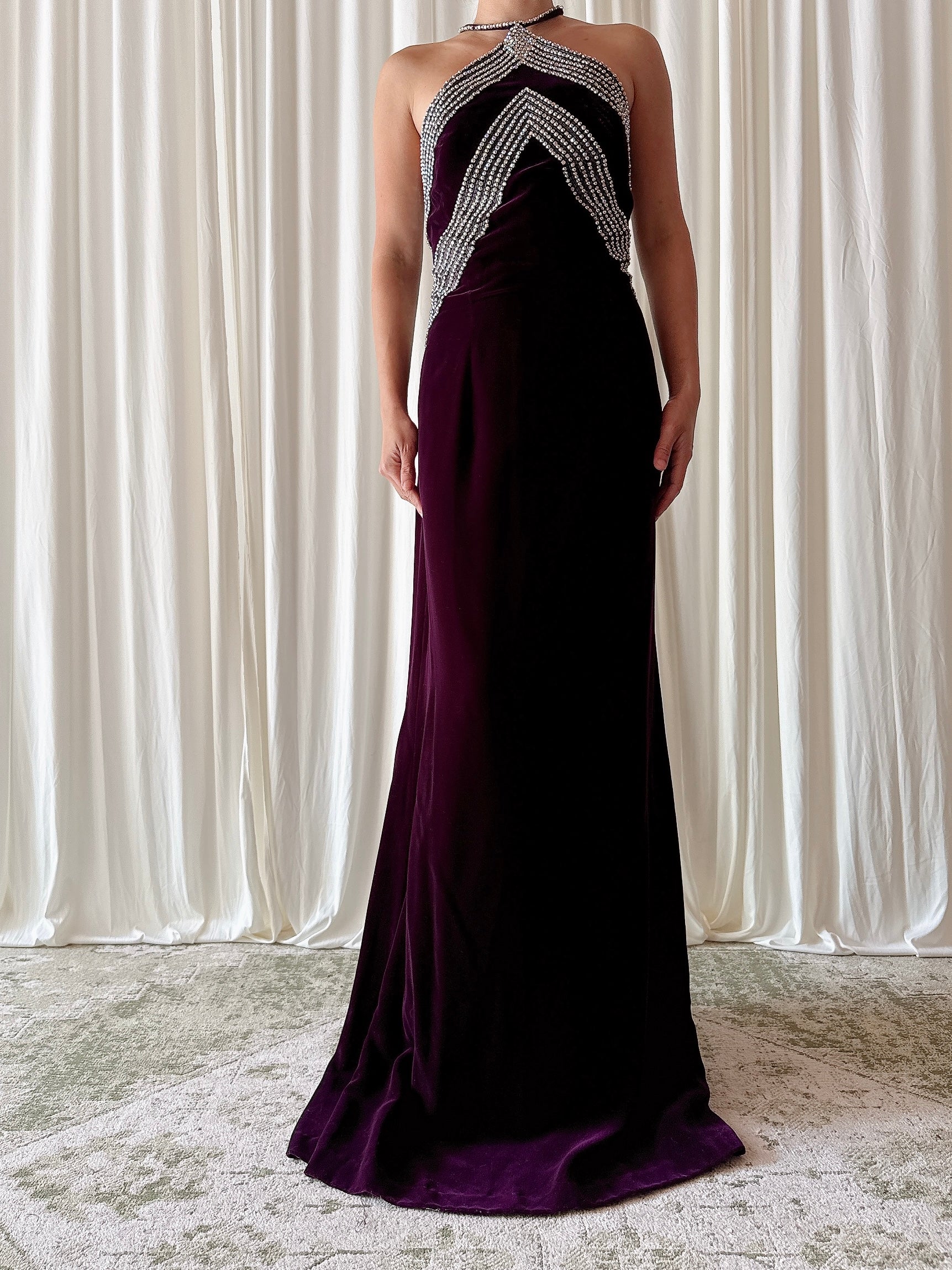Vintage Nights by Sherry Purple Velvet Dress - Size 14