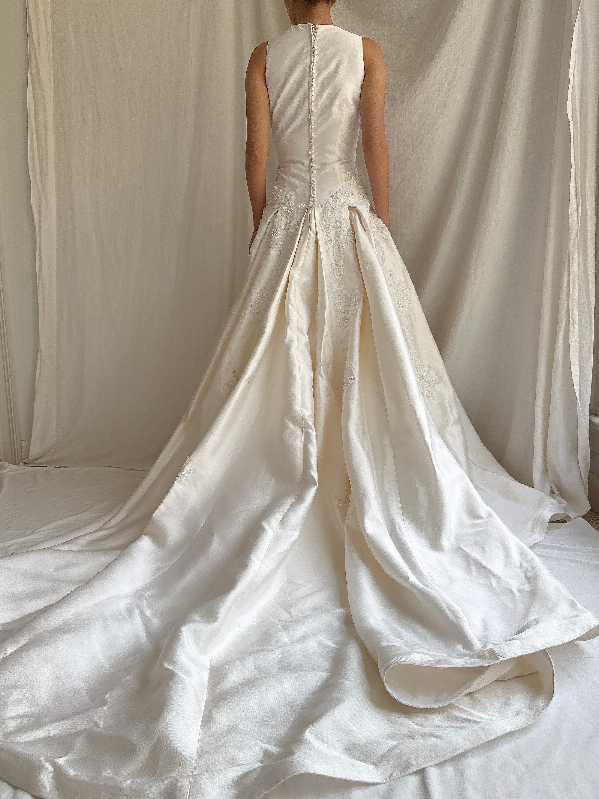 Vintage Raw Silk & Lace Beaded Gown - S