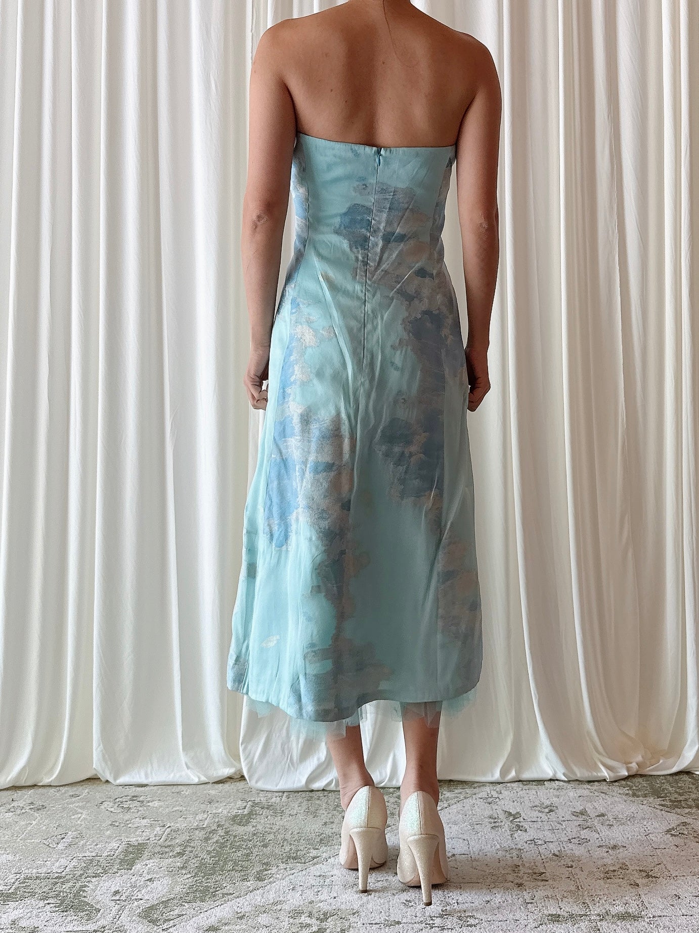 Vintage Paul Vasseur Light Blue Silk Dress - Size 46