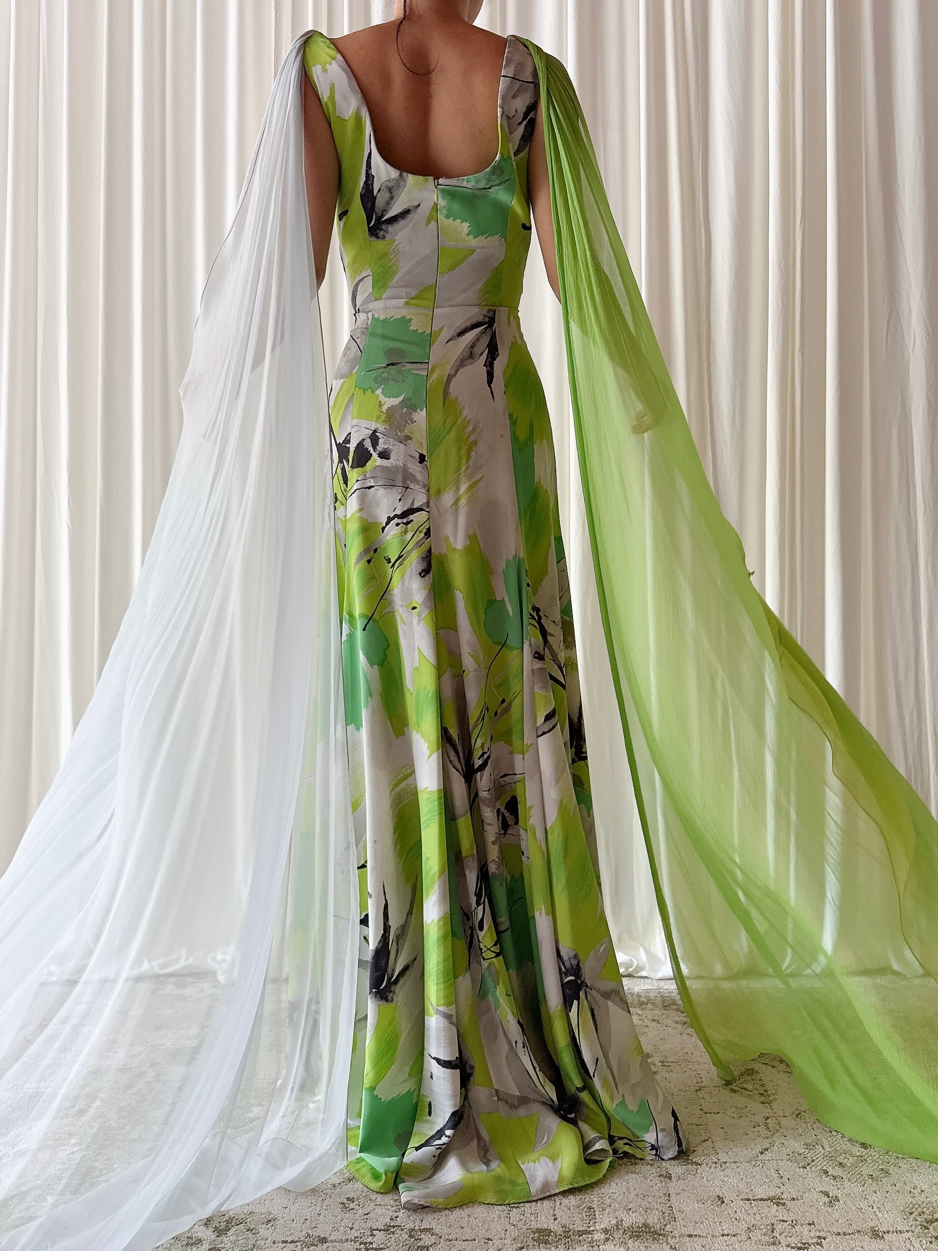 Vintage Thierry Huey Green Abstract Dress - 28W