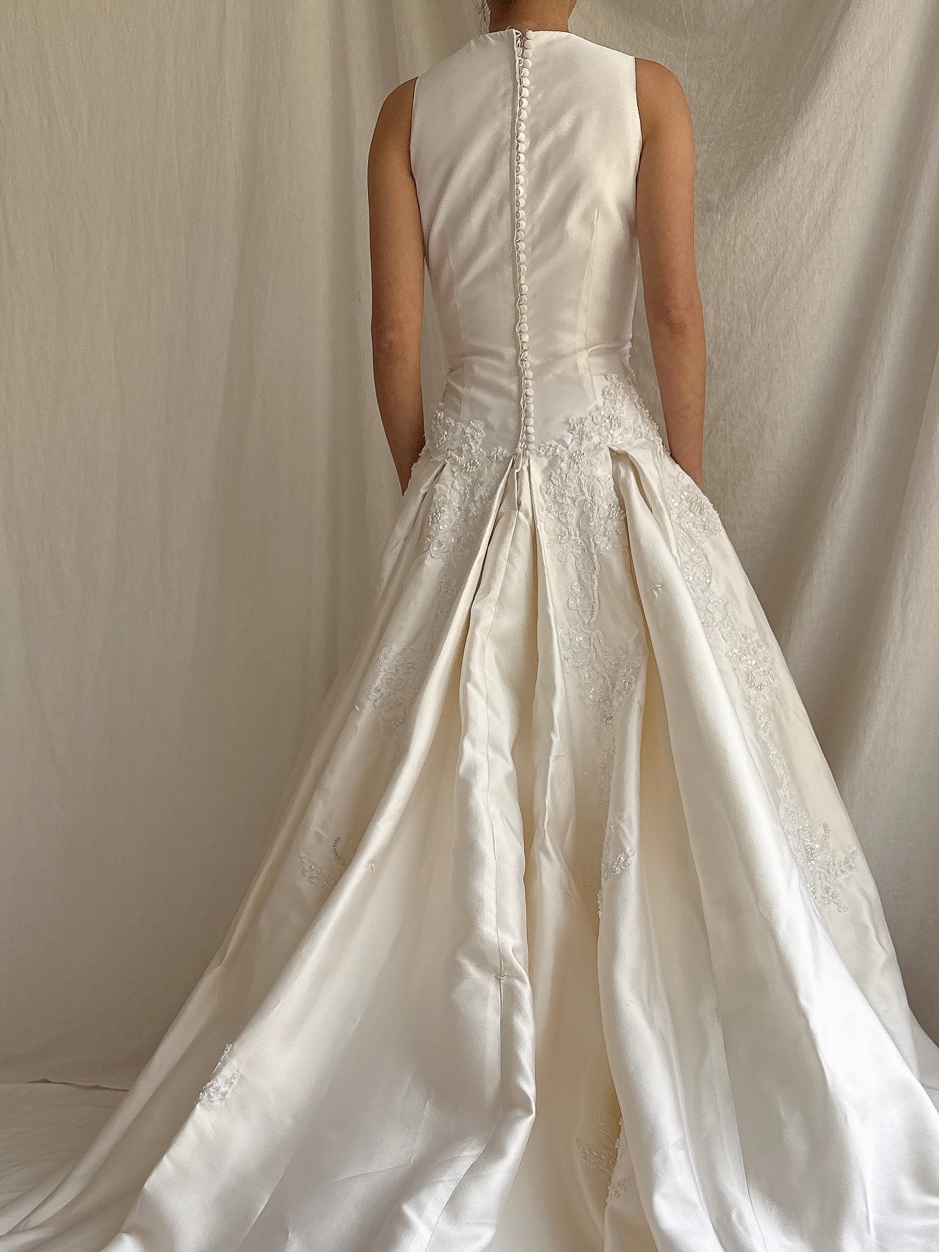 Vintage Raw Silk & Lace Beaded Gown - S